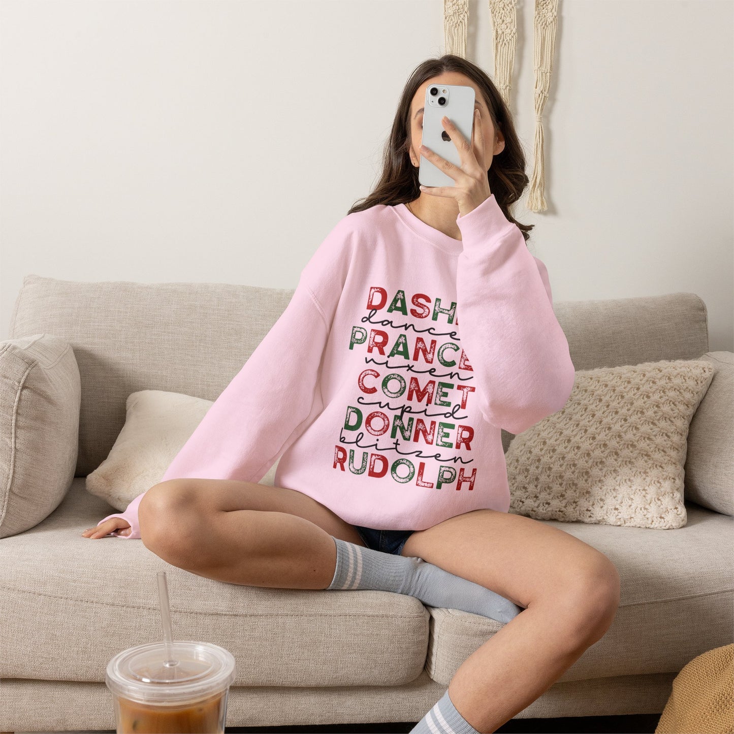 Christmas Reindeer Names Crewneck Sweatshirt — Dasher, Dancer, Prancer, Comet, Donner, Blitzen, Rudolph