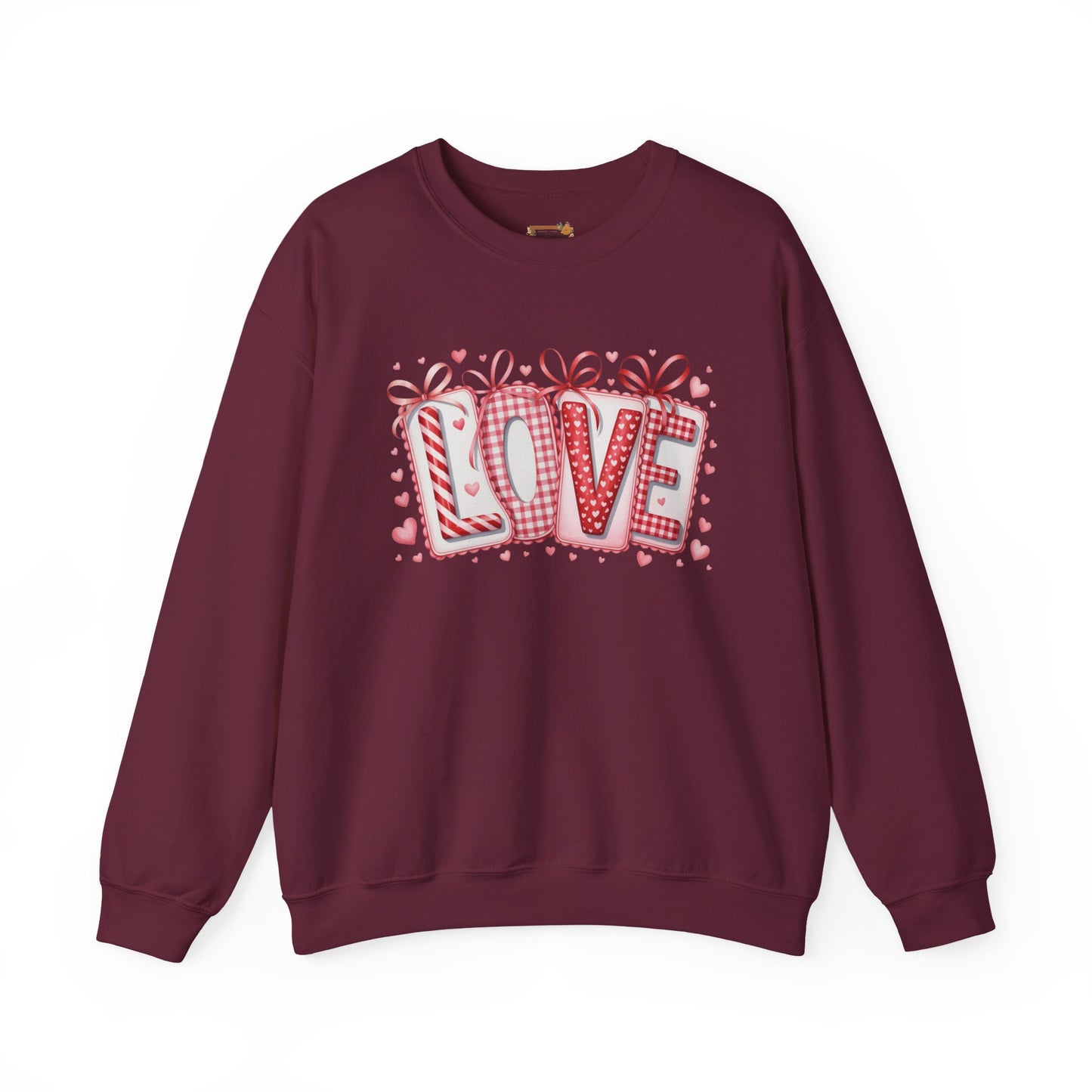 Valentine LOVE Sweatshirt with Coquette Bows and Patchwork Letters • Girly Romantic Aesthetic