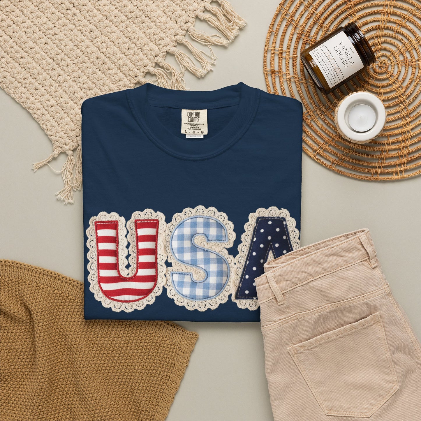 USA Patchwork Shirt • Preppy Patriotic Tee • Coquette Americana Top • Red White Blue Outfit Shirt