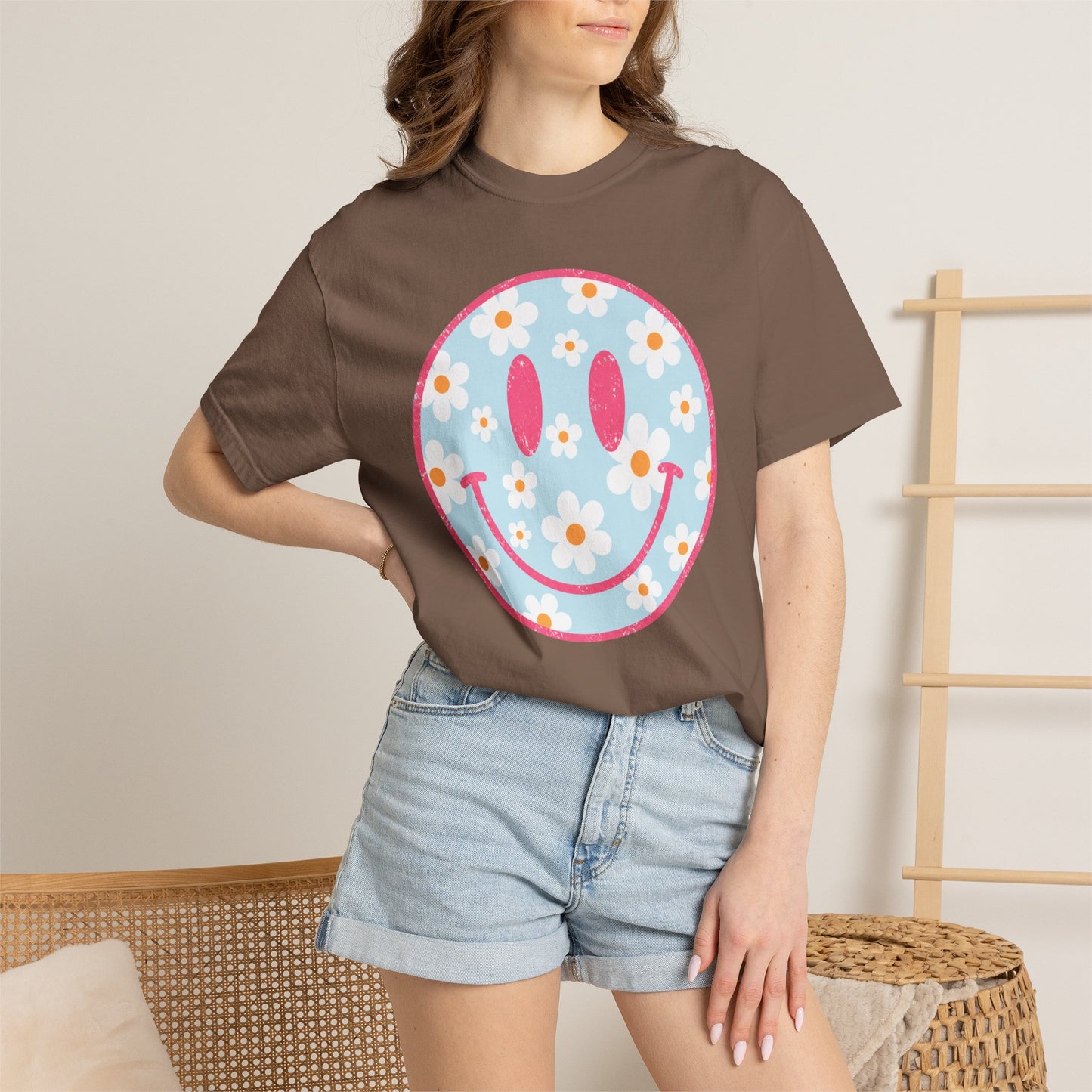 Pink Daisy Smiley Face Tee • Retro Floral Happy Face Shirt • Boutique Mama Graphic Tee