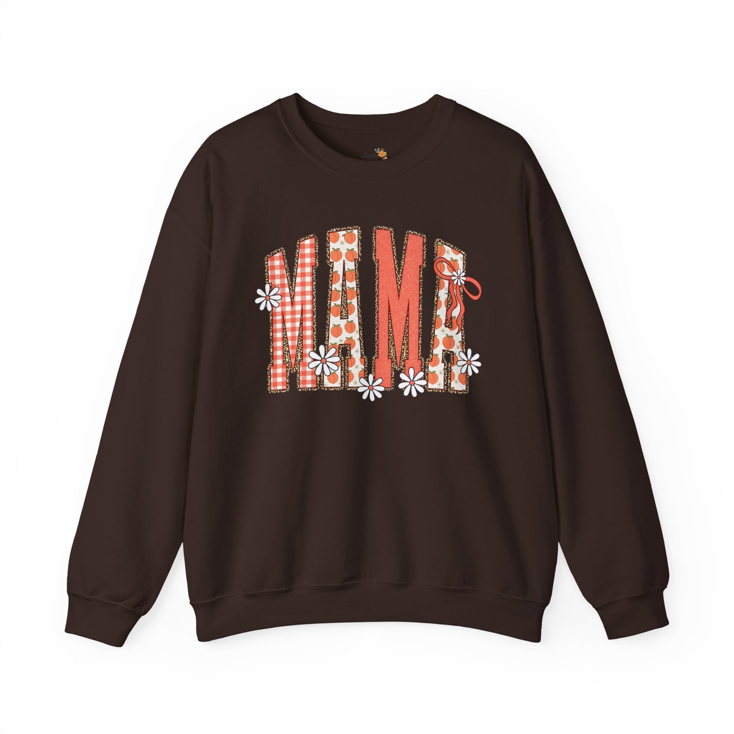 Daisy Peach MAMA Floral Sweatshirt • Spring Graphic Crew • Peach Gingham Mom pullover • Feminine Boutique Everyday Outfit