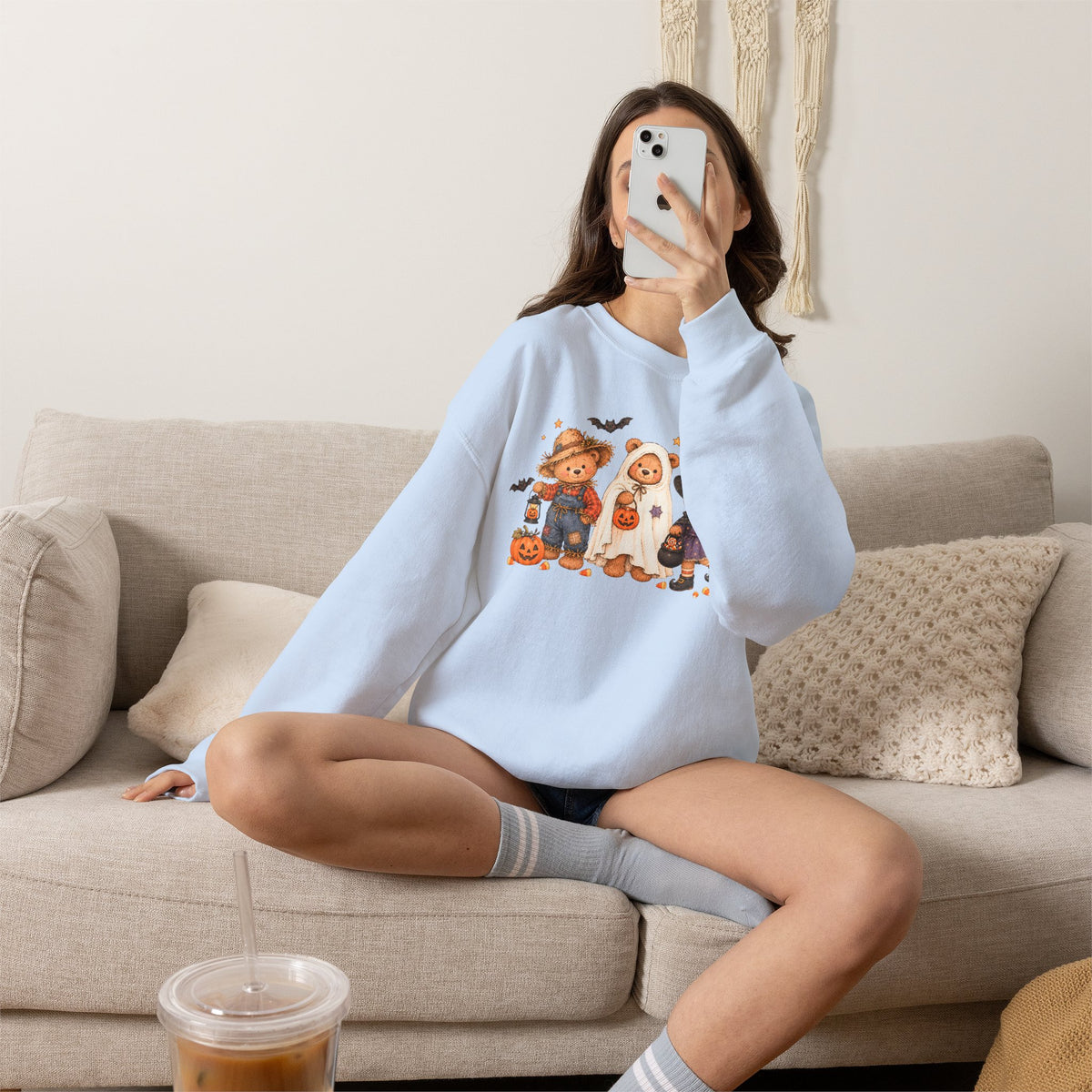Halloween Teddy Bear Sweatshirt, Cute Trick or Treat Crewneck, Witch Ghost Scarecrow Bears, Spooky Season Fall Sweatshirt