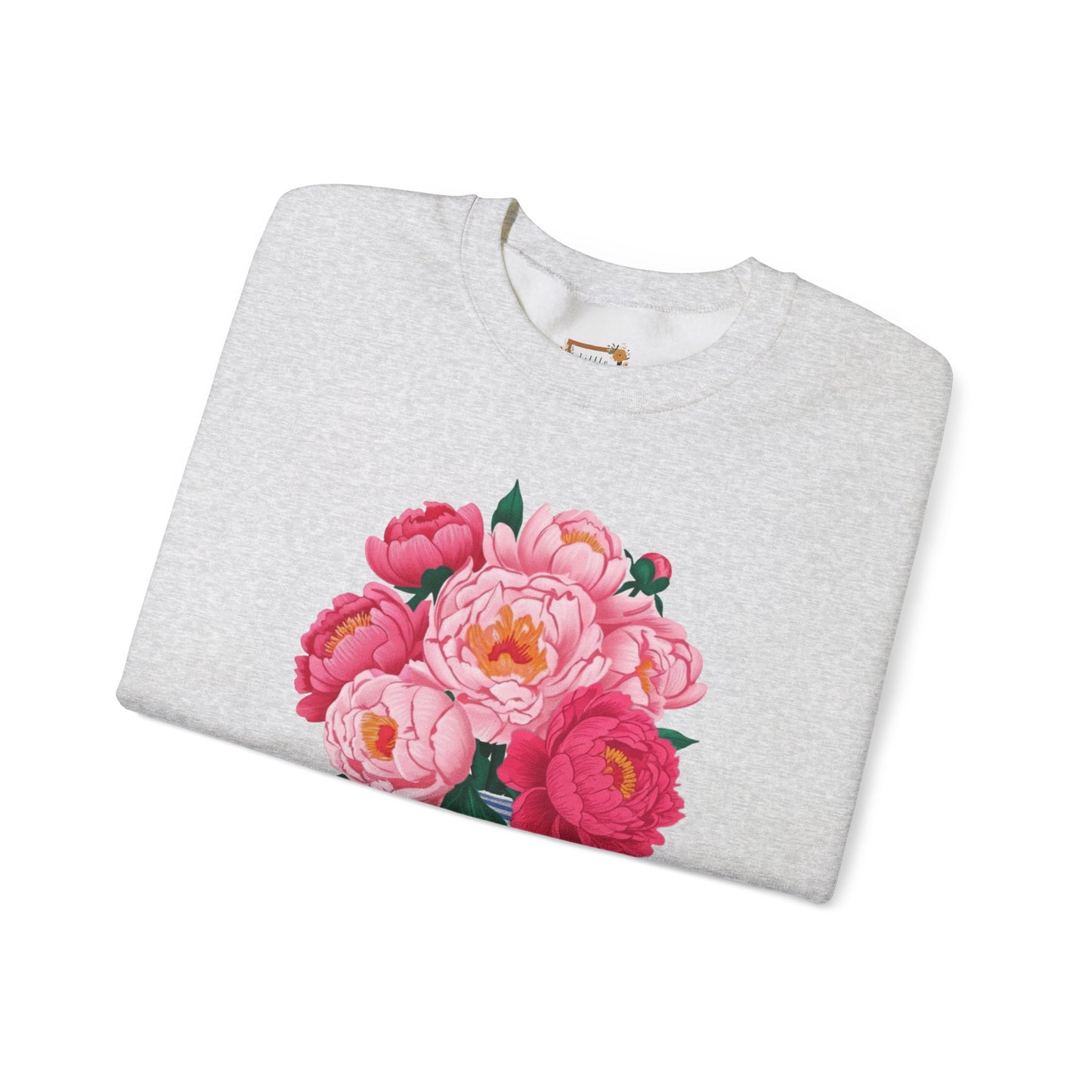 Pink Peonies in Blue Vintage Vase Floral Sweatshirt • Cottagecore Garden Bouquet Crewneck • Botanical Apparel