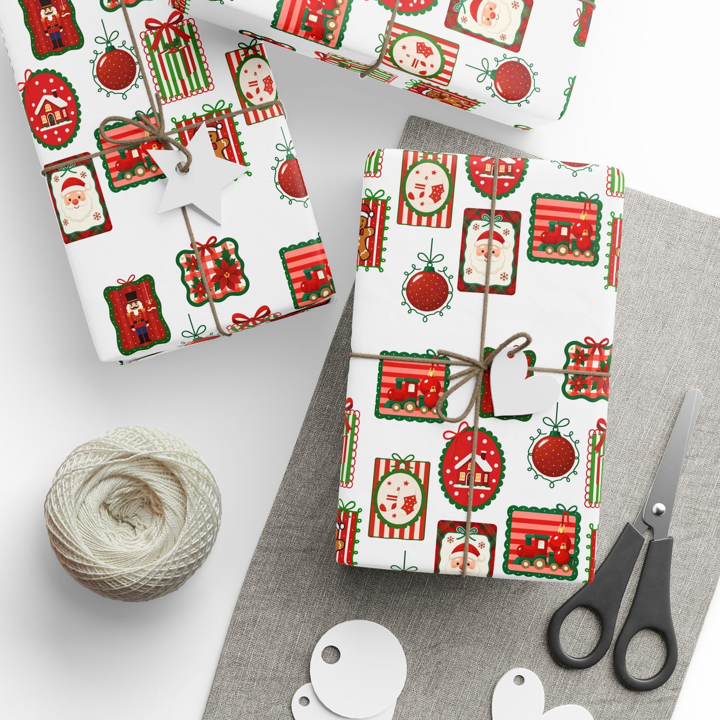 Christmas Stamp Collage Wrapping Paper | Vintage Holiday Postmark Pattern | Red & Green Retro Christmas Gift Wrap | Festive Mail-Inspired Design