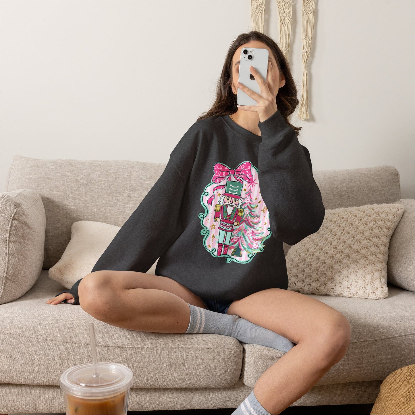 Nutcracker Christmas Sweatshirt — Pink Bow Holiday Crewneck