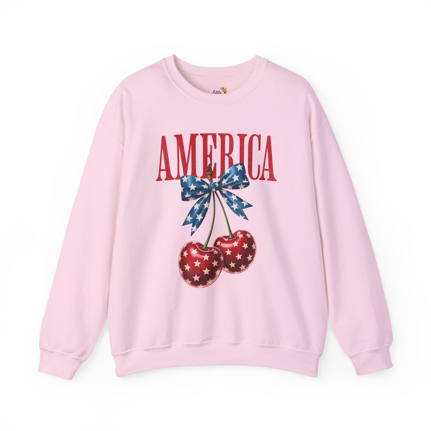 America Cherry Bow Sweatshirt • 4th of July Coquette Crewneck • Red White Blue Graphic shirt