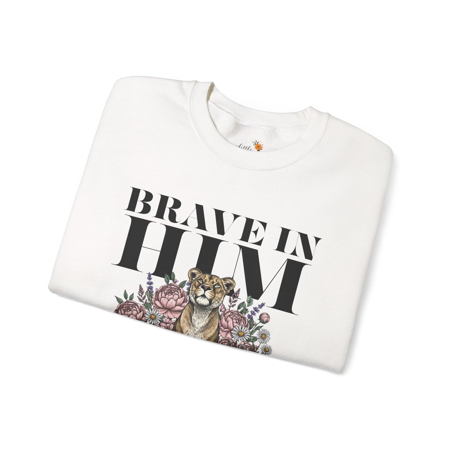 "brave in him" Crewneck Sweatshirt — Inspirational Men's Graphic Sweatshirt