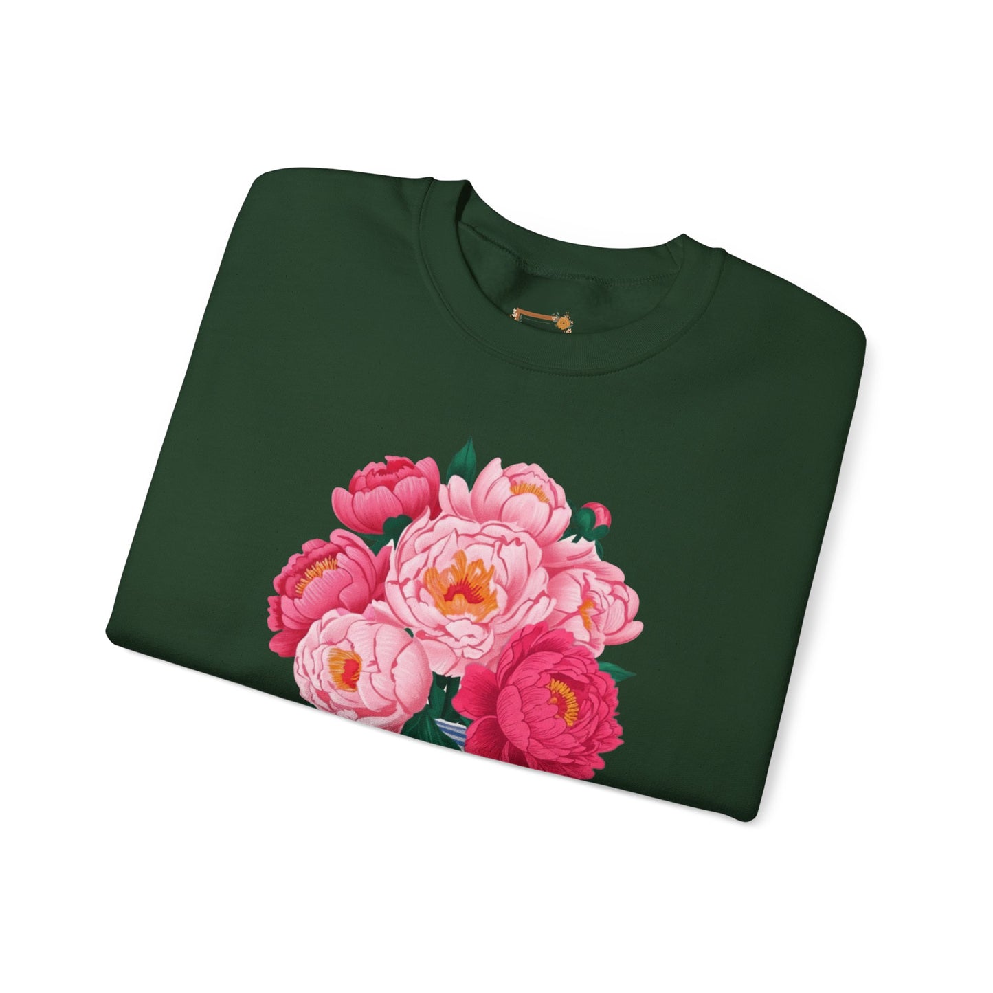 Pink Peonies in Blue Vintage Vase Floral Sweatshirt • Cottagecore Garden Bouquet Crewneck • Botanical Apparel