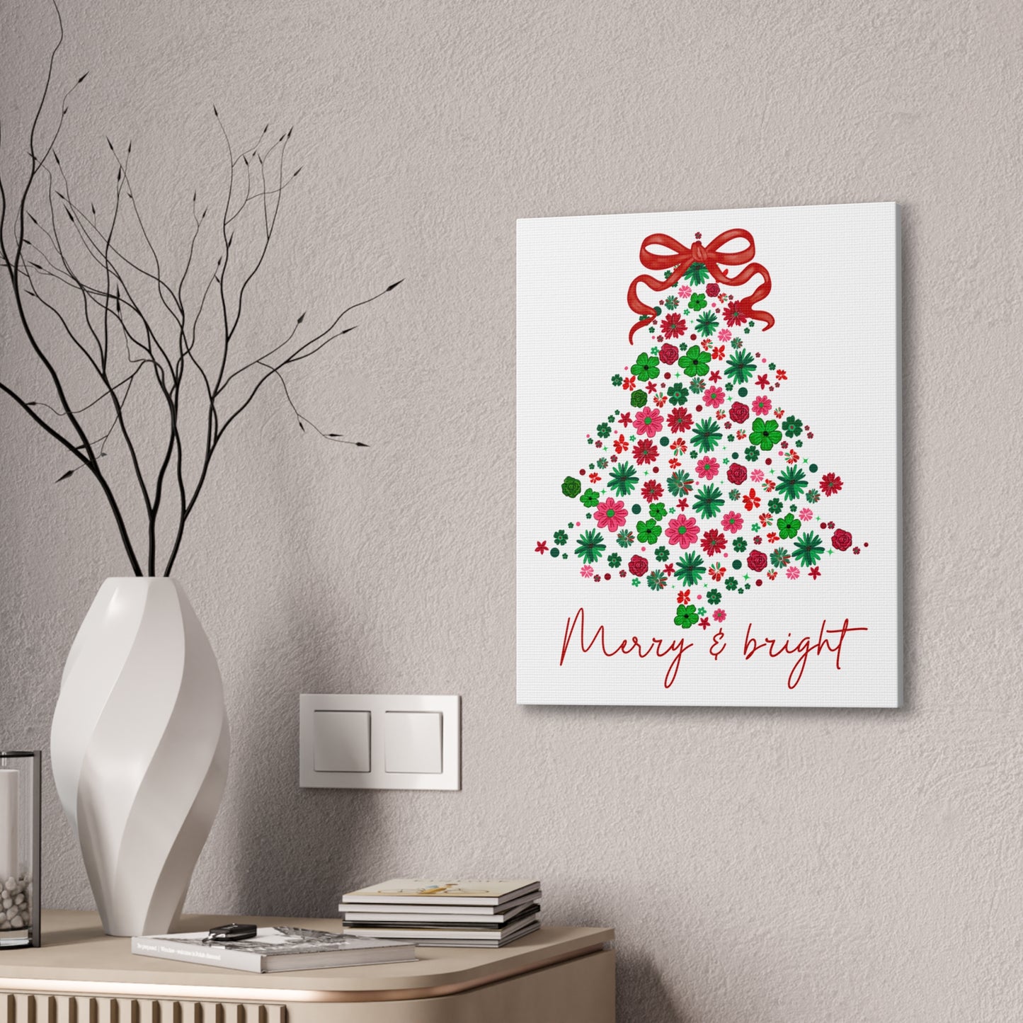 Festive Canvas Wall Art - Merry & Bright Christmas Tree