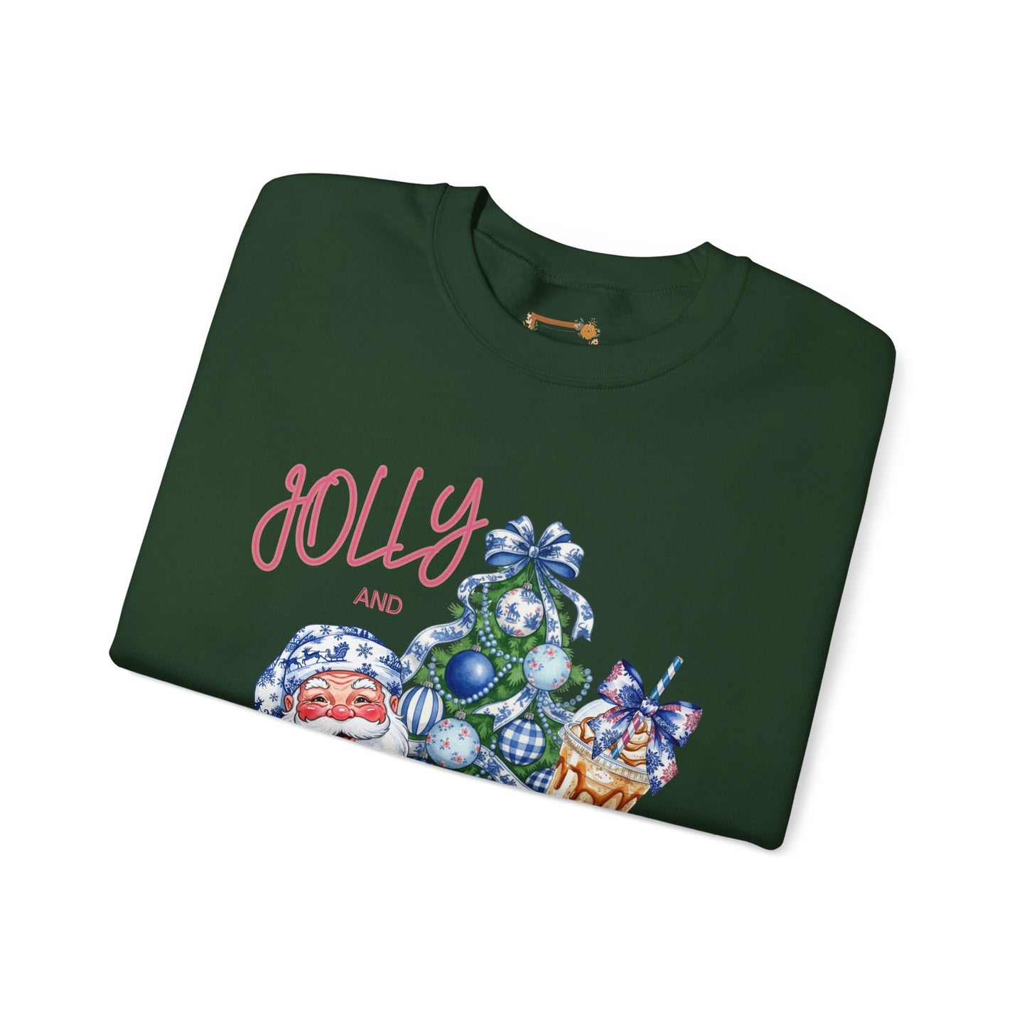 Jolly and Caffeinated Sweatshirt - Cozy Holiday Crewneck for Christmas, Winter, Gift, Festive Wear, Comfy Apparel