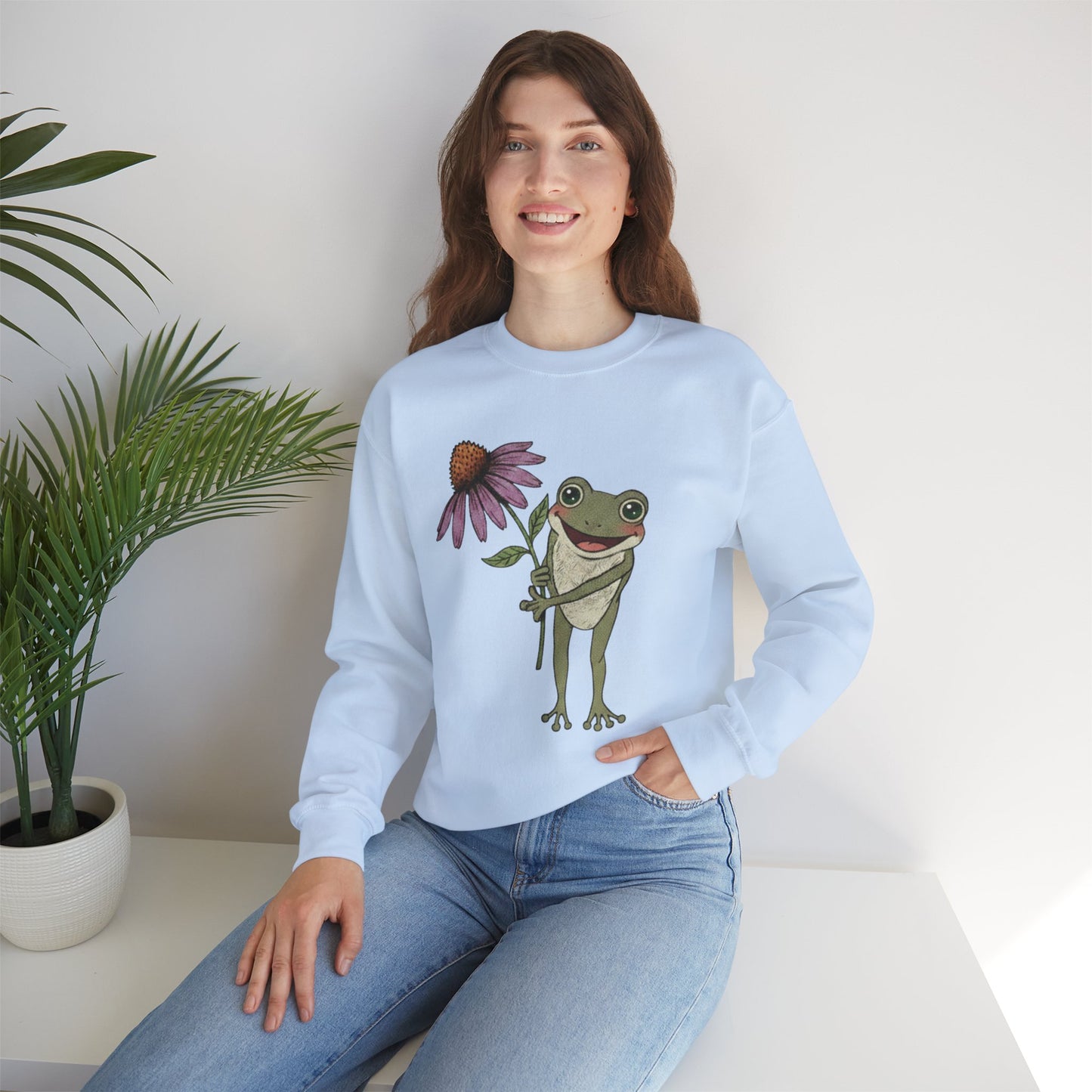Spring Cottage Frog Sweatshirt • Whimsical Garden Wildflower Crewneck • Cottagecore Floral Pullover