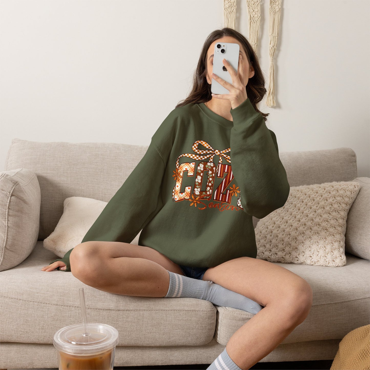 Cozy Season Sweatshirt — Holiday Gift Bow Graphic Crewneck