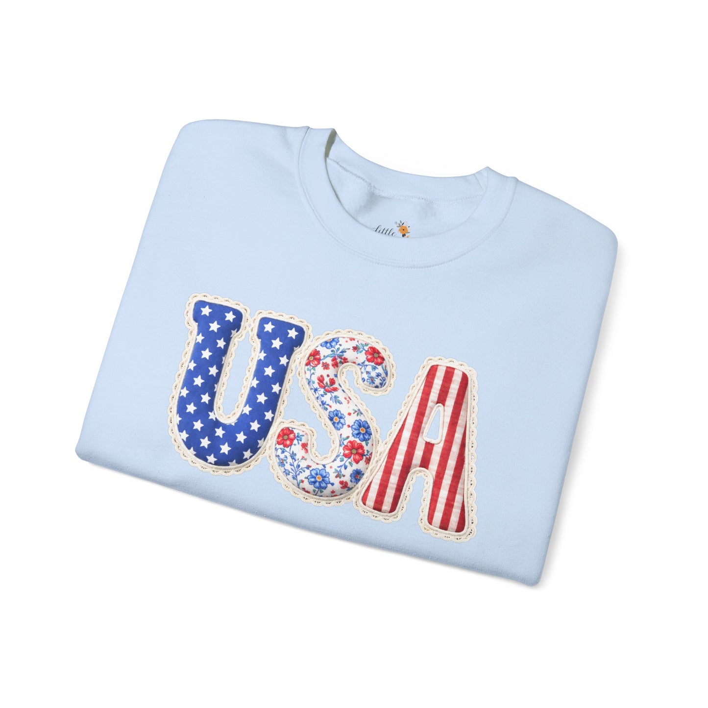 Floral Patchwork USA Crewneck • Preppy Patriotic Sweatshirt • Vintage Americana Gingham Sweatshirt • Cozy Summer Mom Outfit
