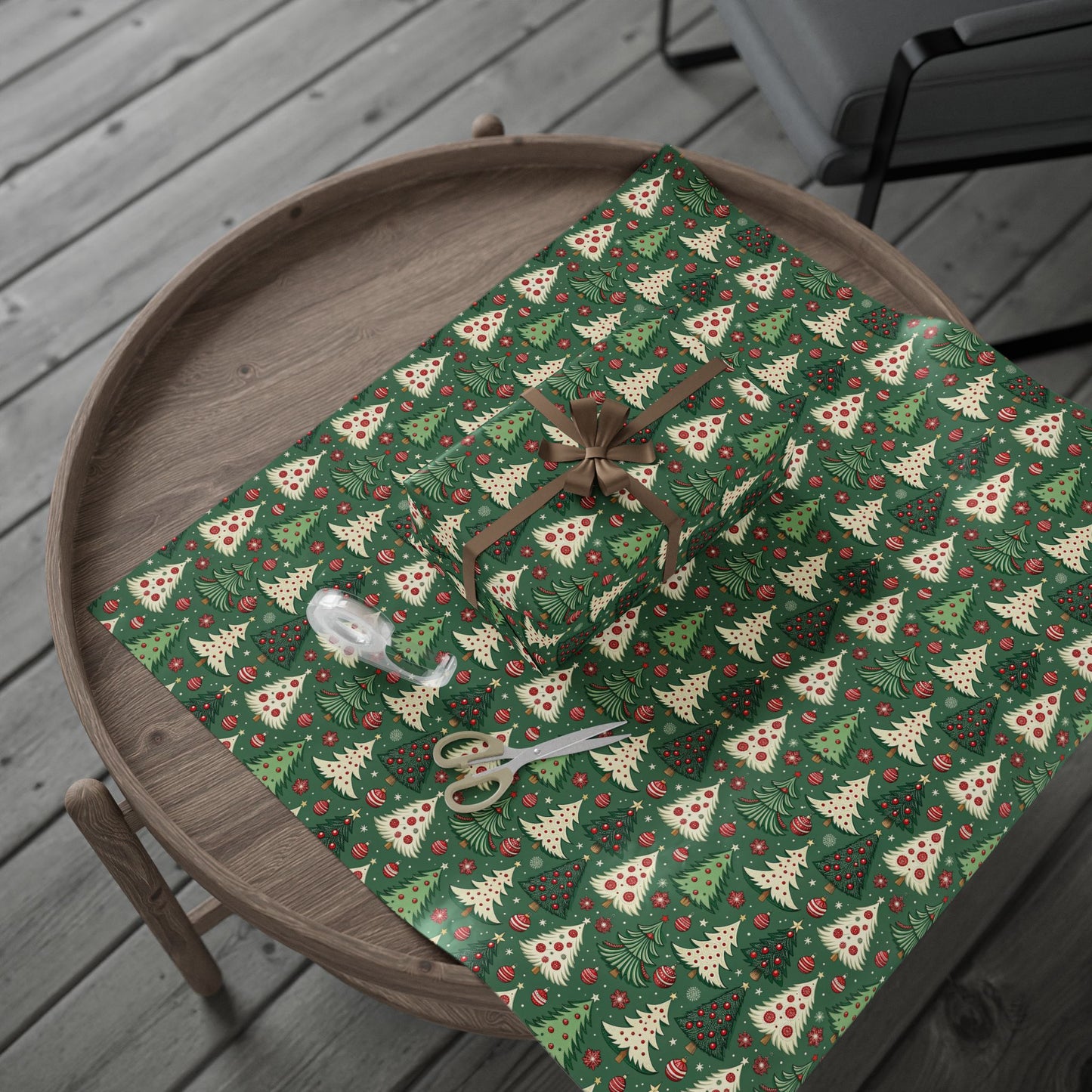 Christmas Tree Wrapping Paper & Blanket | Red Green Holiday Pattern | Festive Ornaments & Snowflakes | Cozy Christmas Gift Wrap & Decor