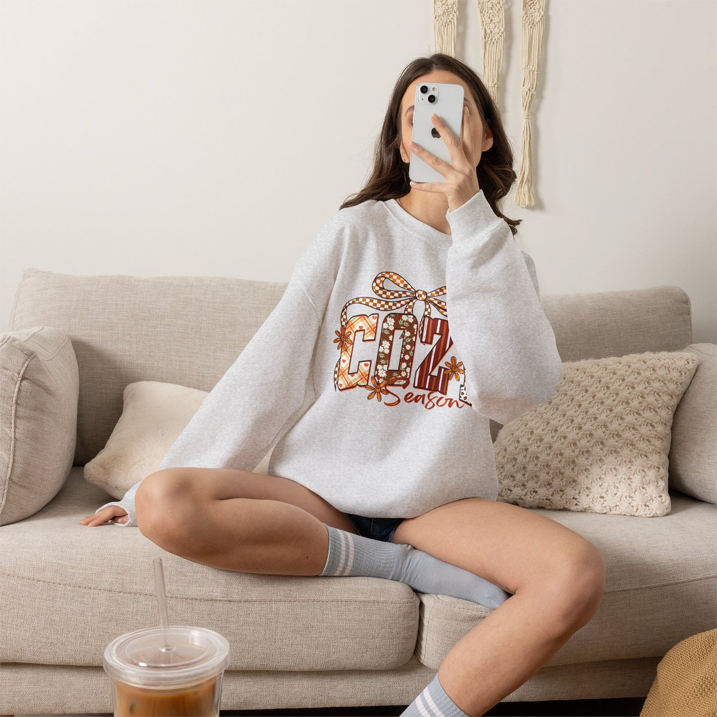 Cozy Season Sweatshirt — Holiday Gift Bow Graphic Crewneck