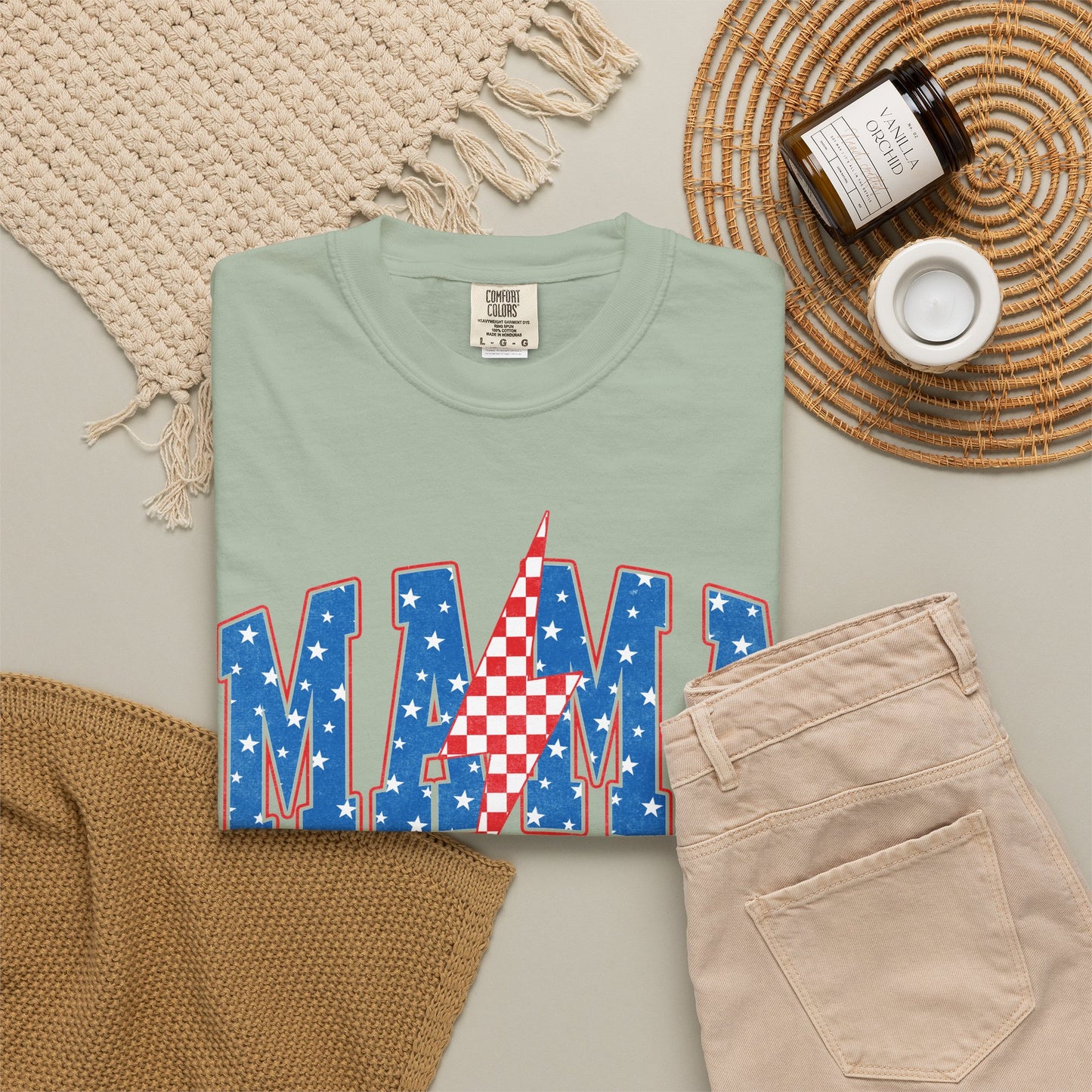 Patriotic MAMA Shirt • Lightning Bolt Mama Tee • Red White Blue Americana Graphic