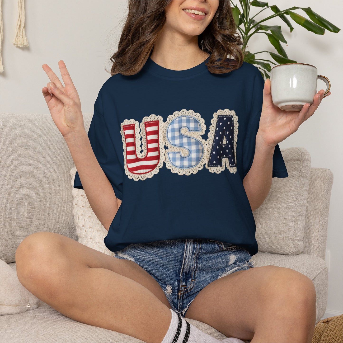 USA Patchwork Shirt • Preppy Patriotic Tee • Coquette Americana Top • Red White Blue Outfit Shirt