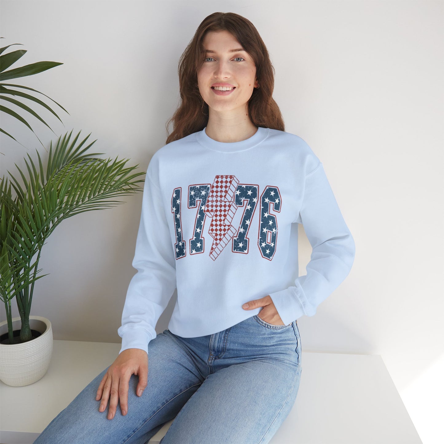 1776 Lightning Bolt Sweatshirt • Patriotic Graphic Crewneck • Americana Red White Blue Bold Statement