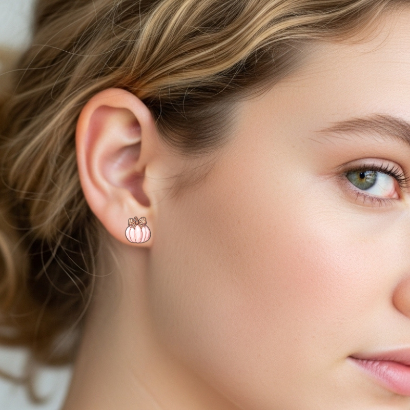 Pink Cheetah Pumpkin Earrings – Fall Studs with Leopard Bow | Little Honey Collective