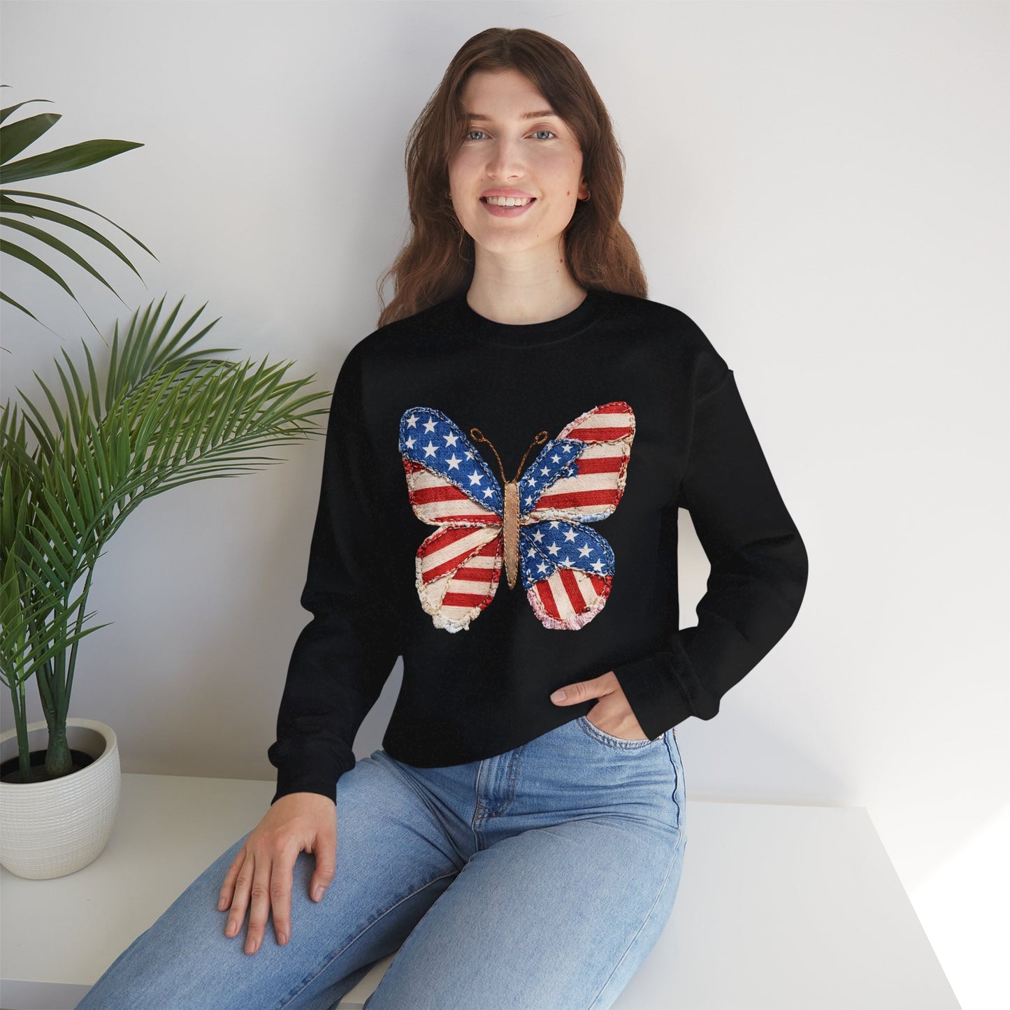 4th of July Butterfly Sweatshirt • Patriotic Butterfly Crewneck • Vintage Americana Red White Blue Graphic
