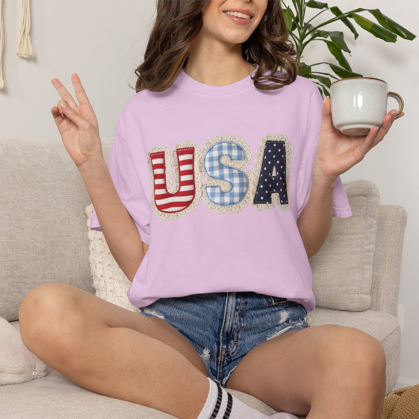 USA Patchwork Shirt • Preppy Patriotic Tee • Coquette Americana Top • Red White Blue Outfit Shirt
