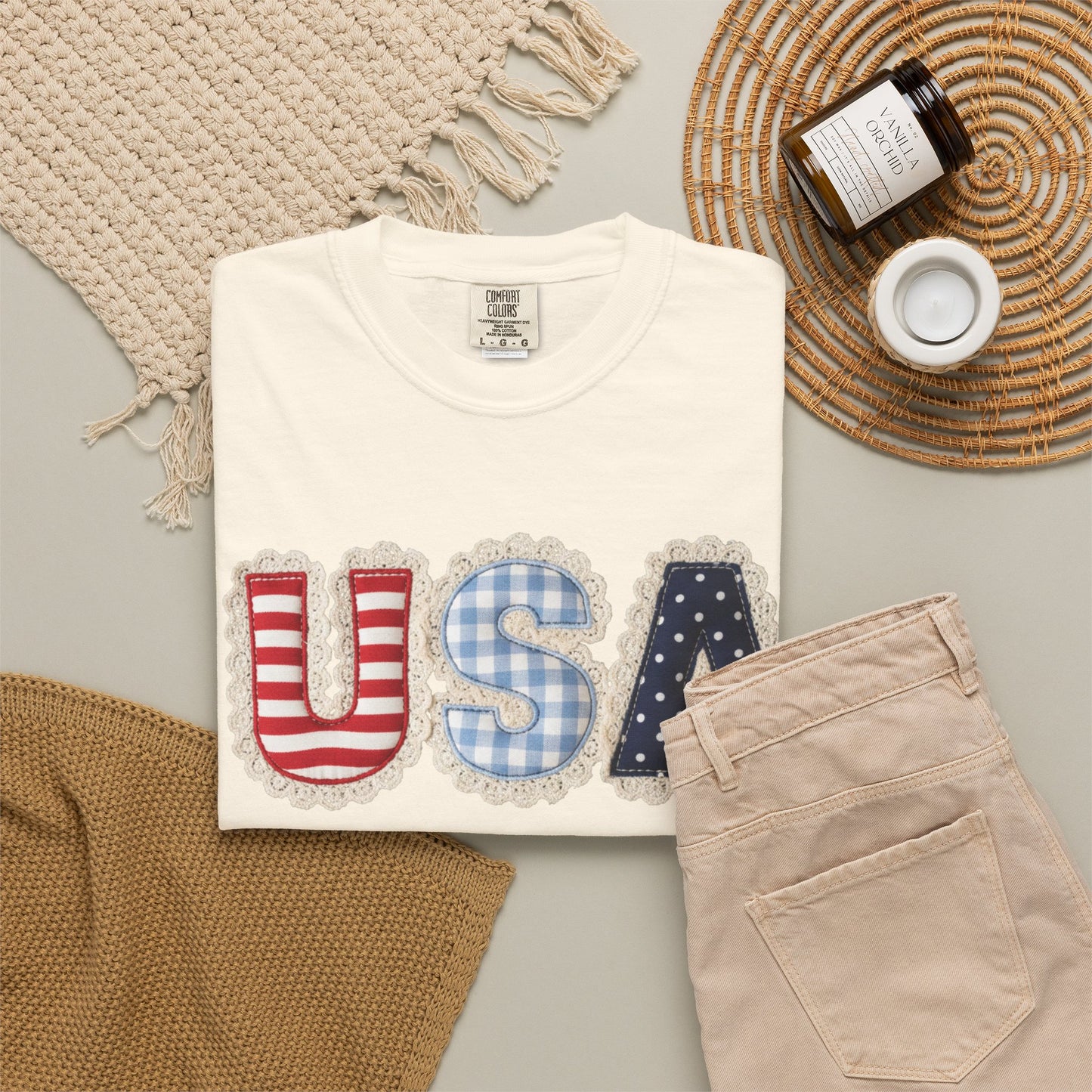 USA Patchwork Shirt • Preppy Patriotic Tee • Coquette Americana Top • Red White Blue Outfit Shirt