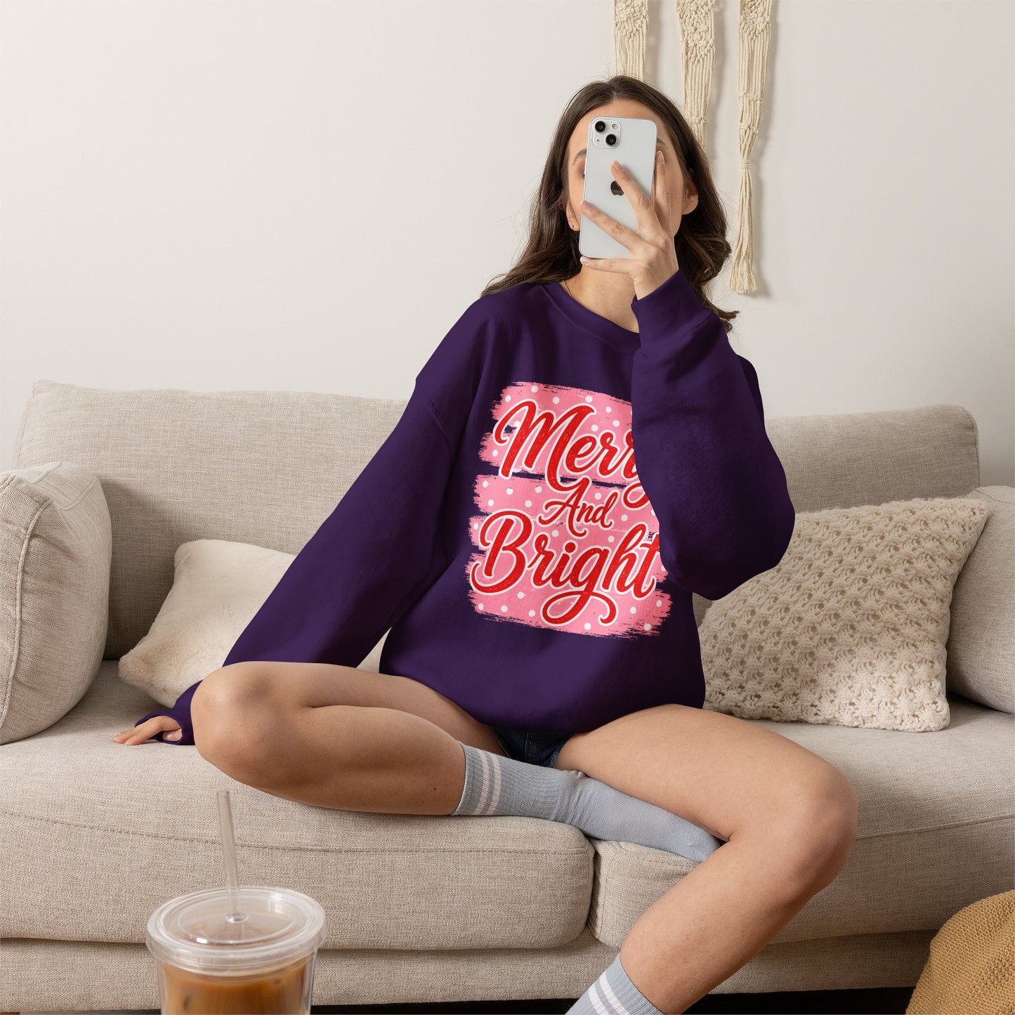 Merry and Bright Sweatshirt — Pink Holiday Crewneck