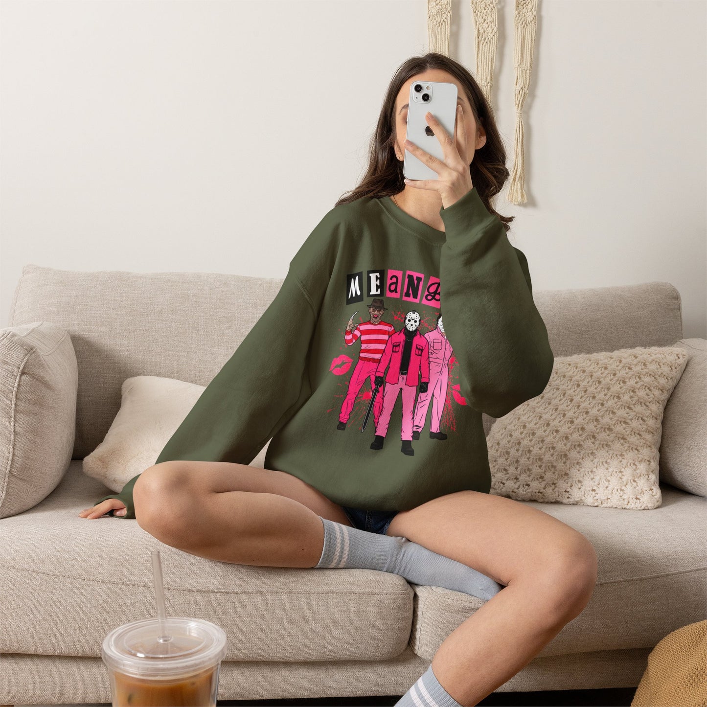 Mean Boys Crewneck Sweatshirt — Retro Pink Graphic Pullover