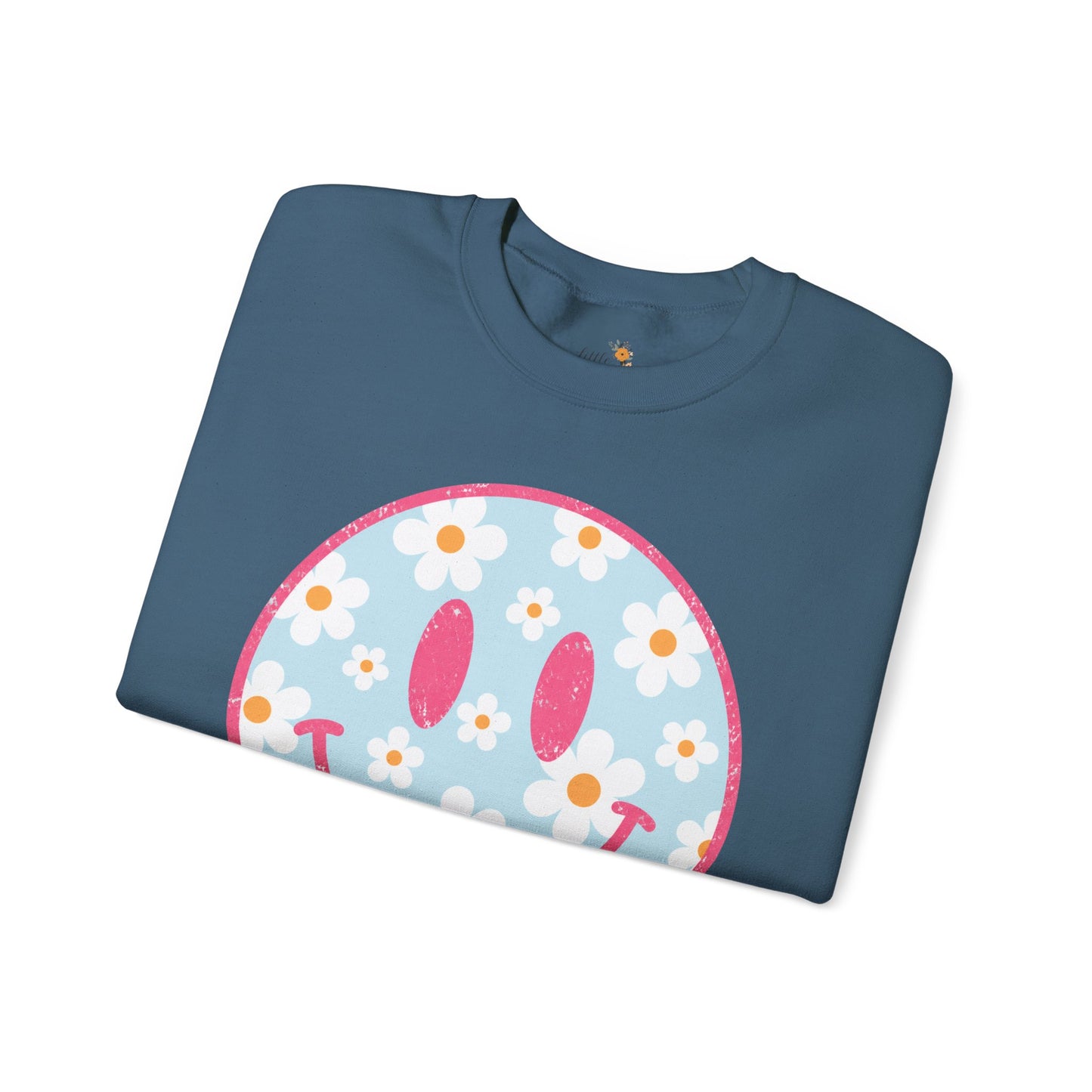 Retro Daisy Smile Sweatshirt • Floral Happy Face Crewneck • Cute Mama Cozy Sweatshirt