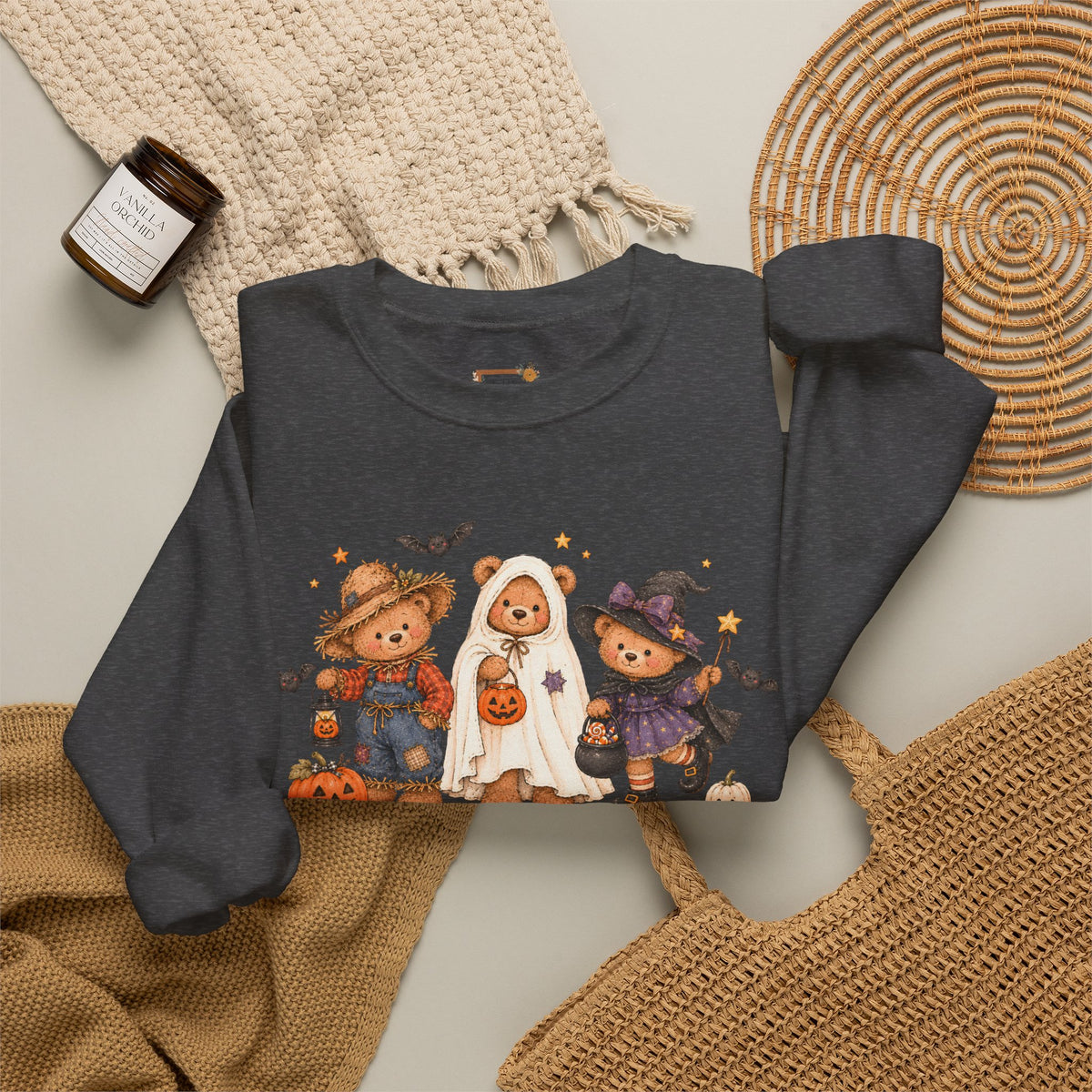 Halloween Teddy Bear Sweatshirt, Cute Trick or Treat Crewneck, Witch Ghost Scarecrow Bears, Spooky Season Fall Sweatshirt