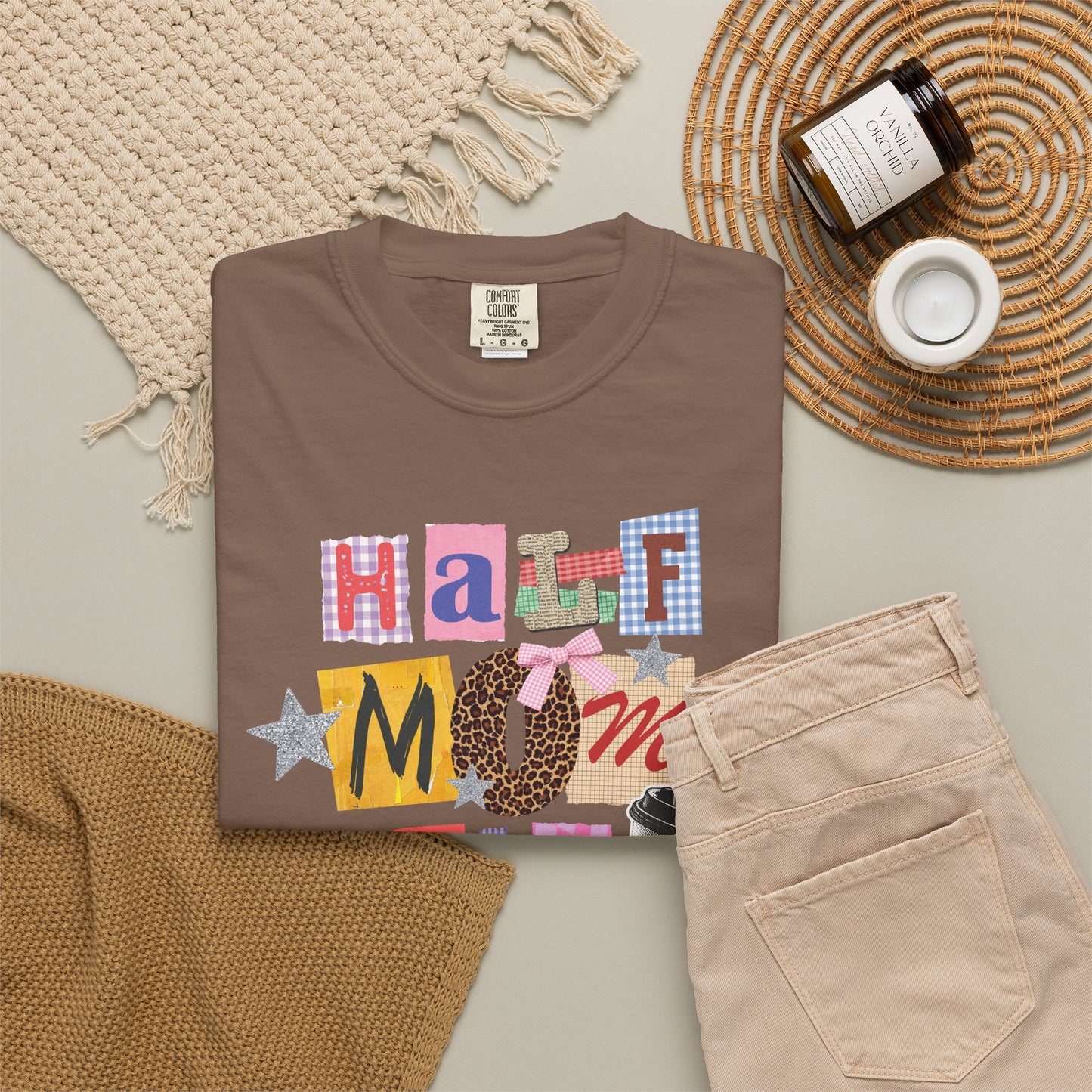 Half Mom Half Coffee Graphic Tee • Funny Mom Shirt Women • Trendy Patchwork Mixed Print Leopard Gingham Tee • Mom Life Shirt