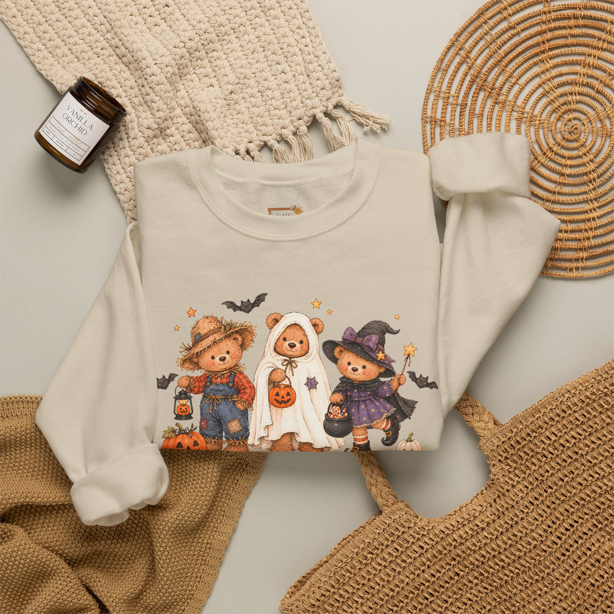 Halloween Teddy Bear Sweatshirt, Cute Trick or Treat Crewneck, Witch Ghost Scarecrow Bears, Spooky Season Fall Sweatshirt