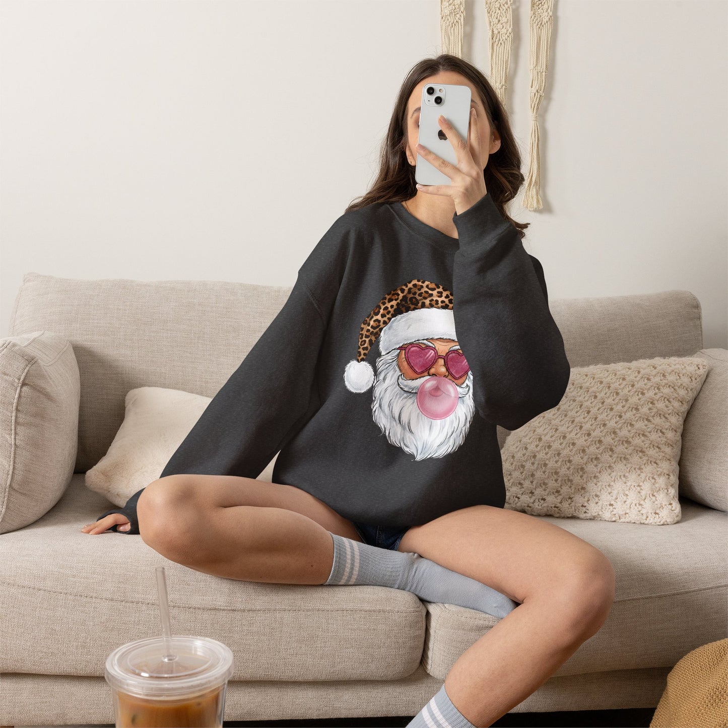 Leopard Santa Bubblegum Crewneck Sweatshirt