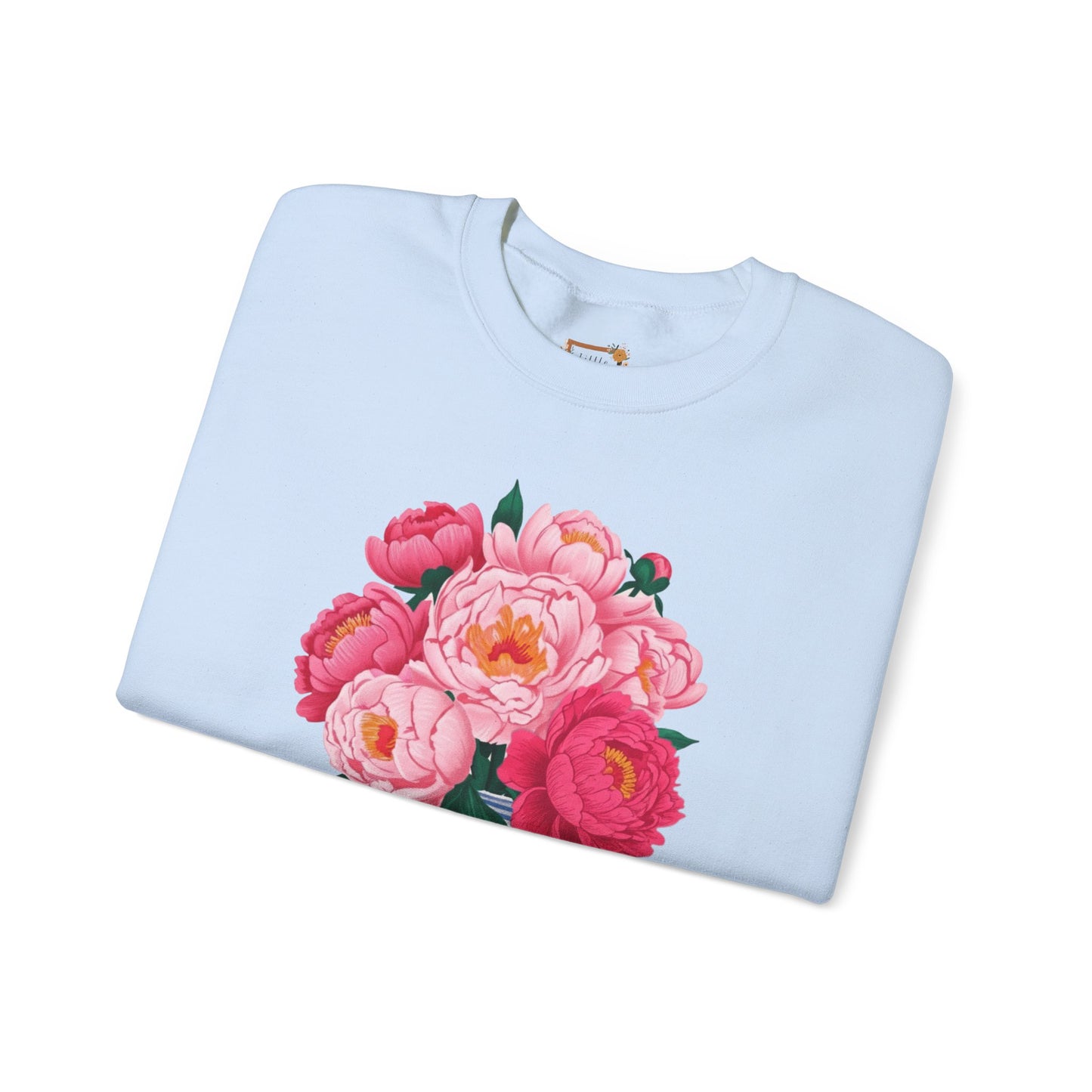 Pink Peonies in Blue Vintage Vase Floral Sweatshirt • Cottagecore Garden Bouquet Crewneck • Botanical Apparel