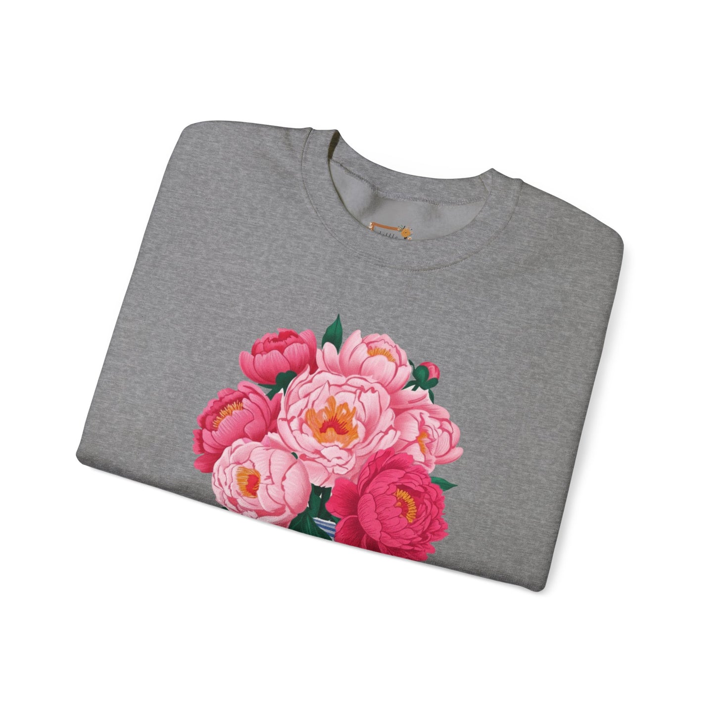 Pink Peonies in Blue Vintage Vase Floral Sweatshirt • Cottagecore Garden Bouquet Crewneck • Botanical Apparel