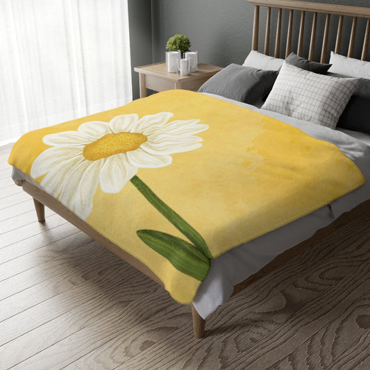 Yellow Daisy Microfiber Blanket — Two-Sided Velveteen Throw