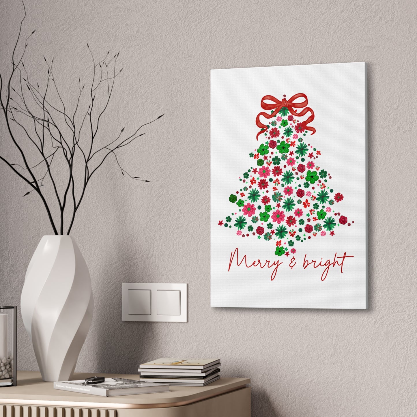 Festive Canvas Wall Art - Merry & Bright Christmas Tree