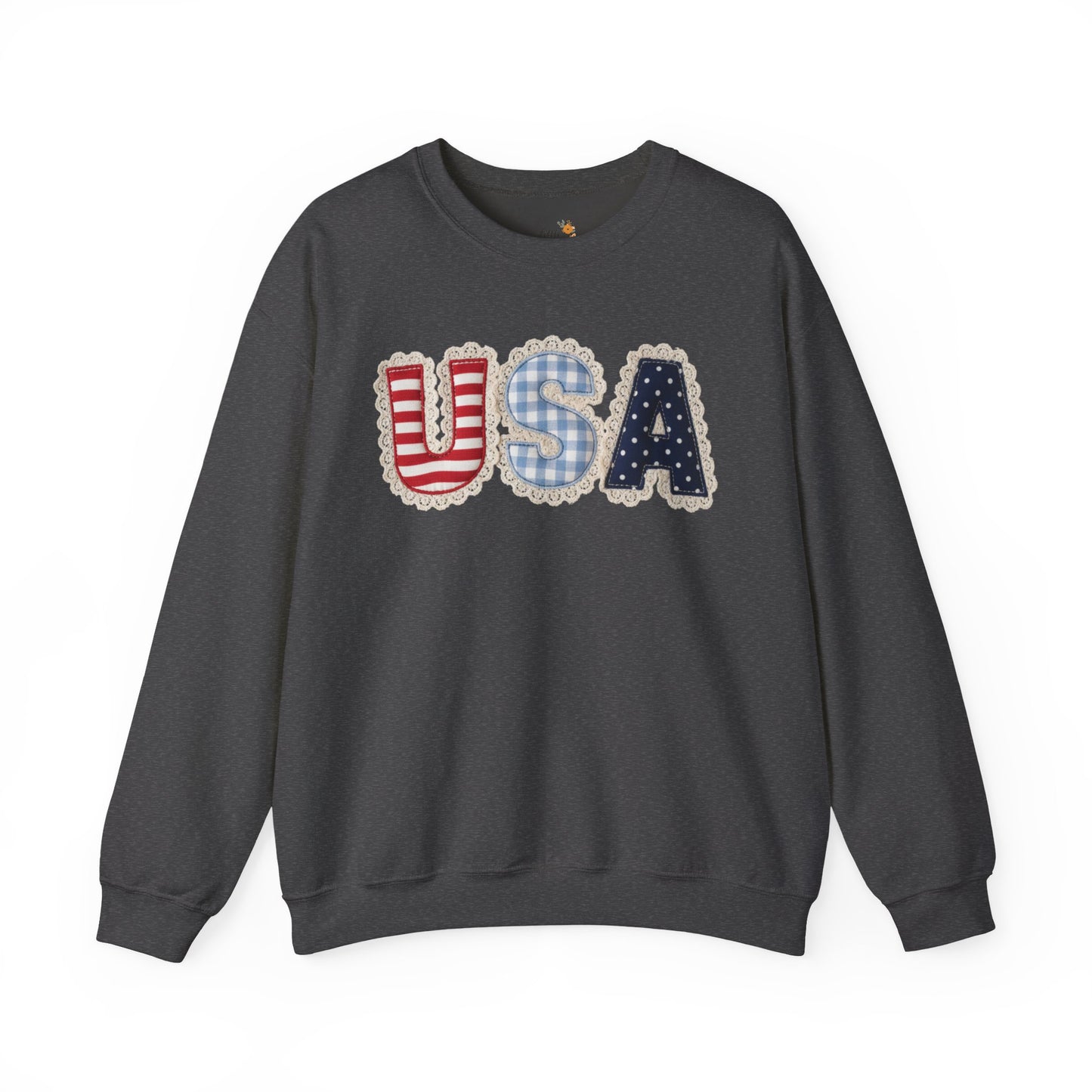 Feux Laced USA Patchwork Sweatshirt • Preppy Patriotic Crewneck • Coquette Americana Sweatshirt • Red White Blue Mama Style