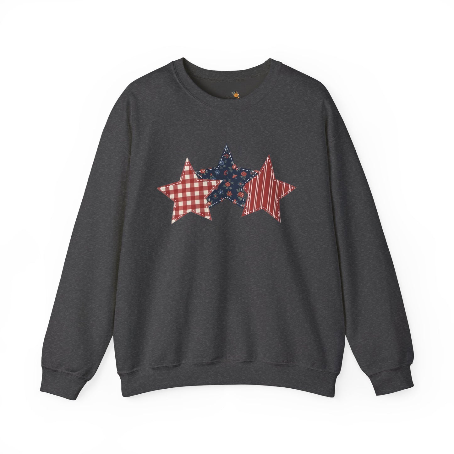 4th of July Patchwork Star Sweatshirt for Summer nights • Floral Gingham Red White Blue USA Crewneck • Patriotic Outfit