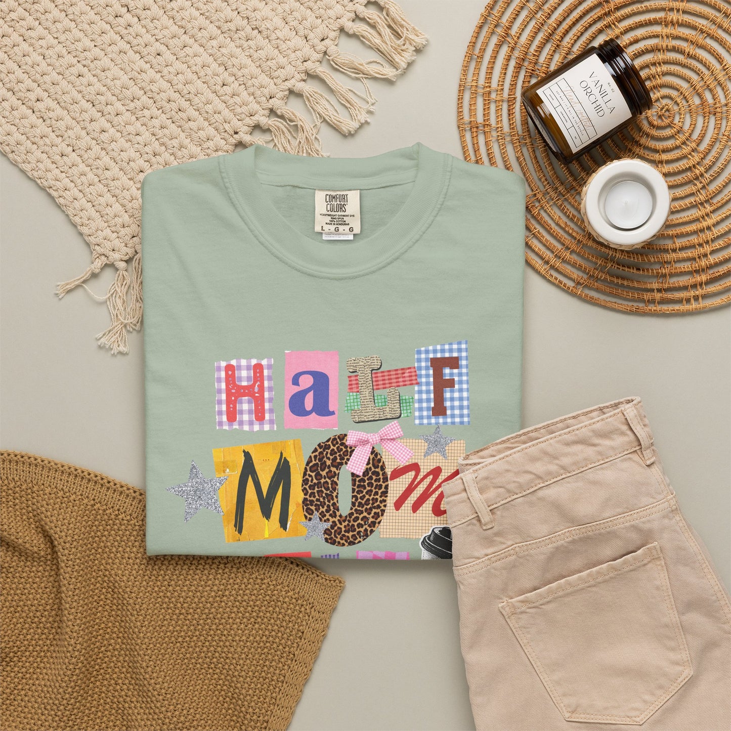 Half Mom Half Coffee Graphic Tee • Funny Mom Shirt Women • Trendy Patchwork Mixed Print Leopard Gingham Tee • Mom Life Shirt