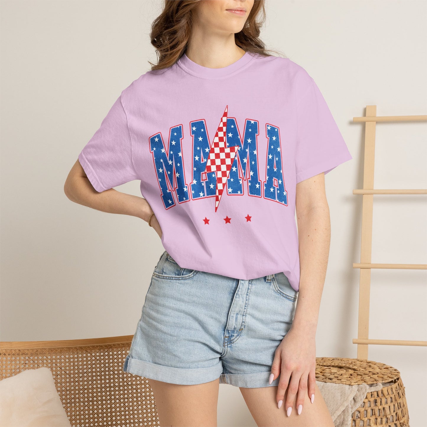 Patriotic MAMA Shirt • Lightning Bolt Mama Tee • Red White Blue Americana Graphic
