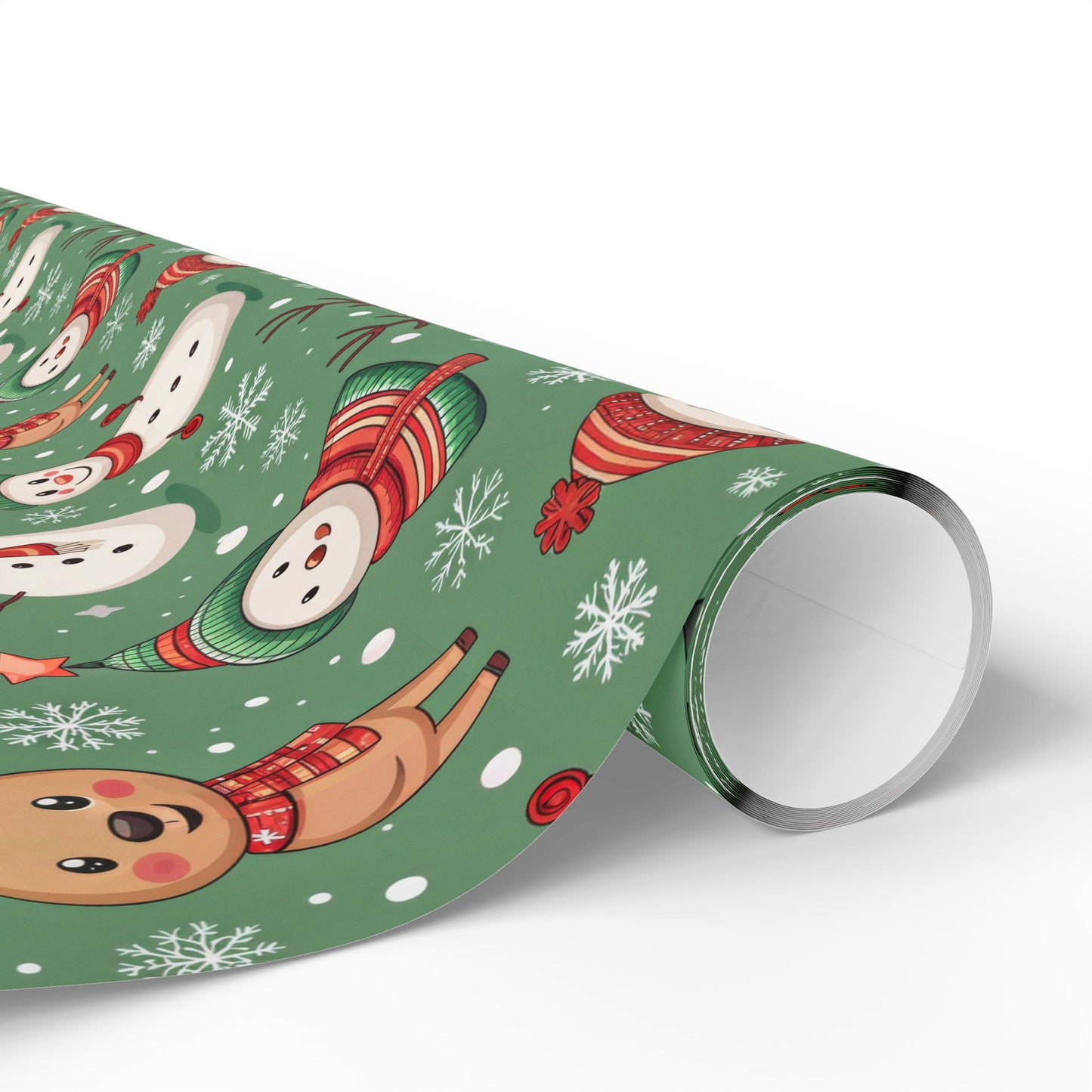 Snowman & Reindeer Christmas Wrapping Paper & Blanket | Cozy Green Winter Pattern | Cute Holiday Gift Wrap | Whimsical Christmas Decor