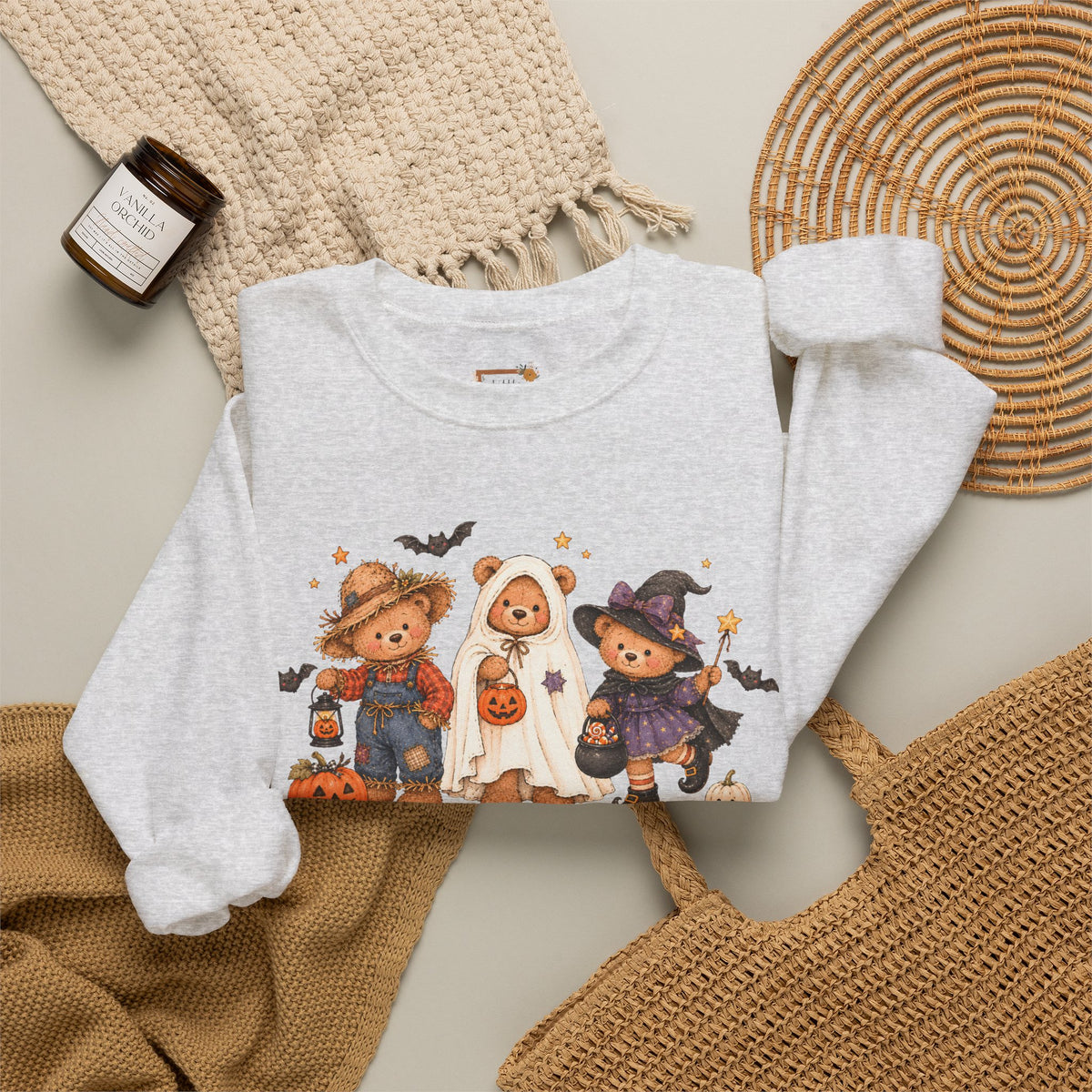 Halloween Teddy Bear Sweatshirt, Cute Trick or Treat Crewneck, Witch Ghost Scarecrow Bears, Spooky Season Fall Sweatshirt