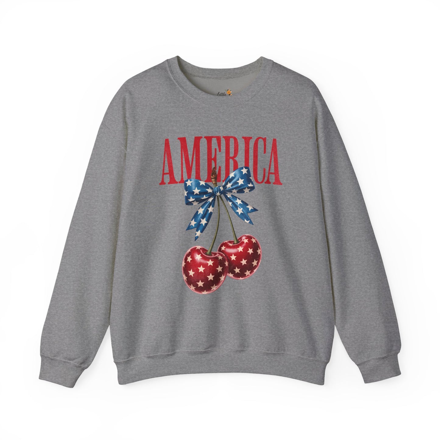 America Cherry Bow Sweatshirt • 4th of July Coquette Crewneck • Red White Blue Graphic shirt