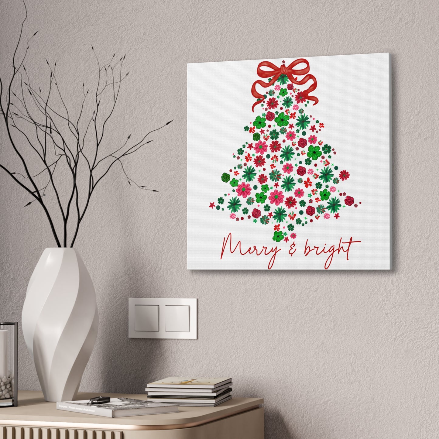 Festive Canvas Wall Art - Merry & Bright Christmas Tree