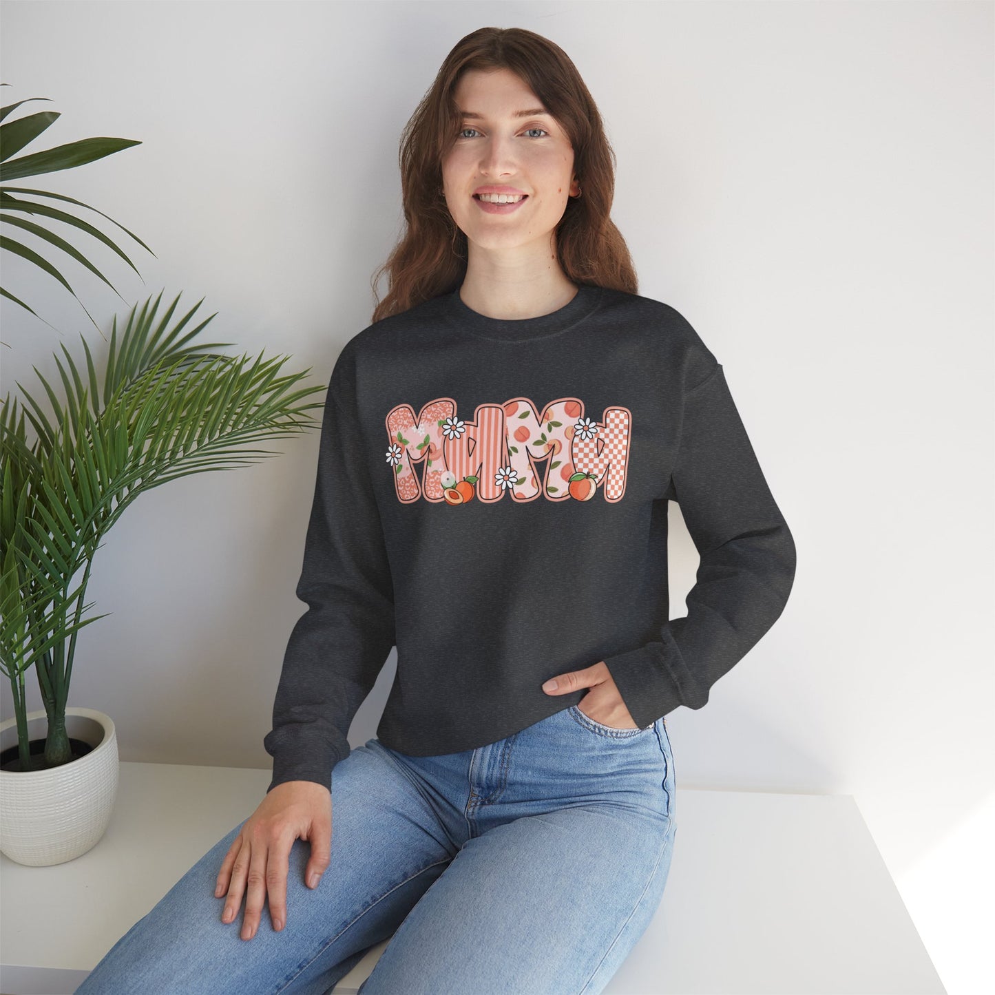 Peach Floral Mama Graphic Sweatshirt • Spring Mama Crewneck • Soft Girly Mom Pullover • Floral Boutique Style Outfit