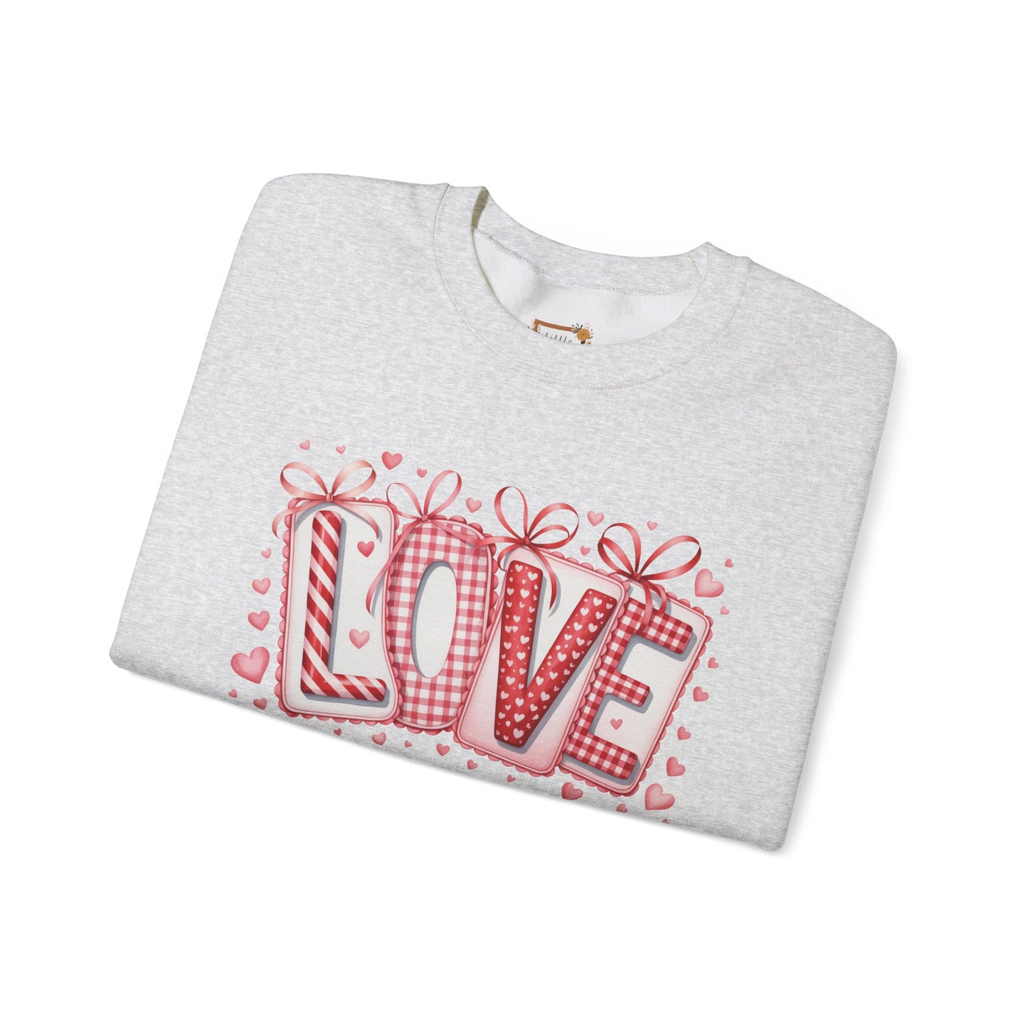 Valentine LOVE Sweatshirt with Coquette Bows and Patchwork Letters • Girly Romantic Aesthetic