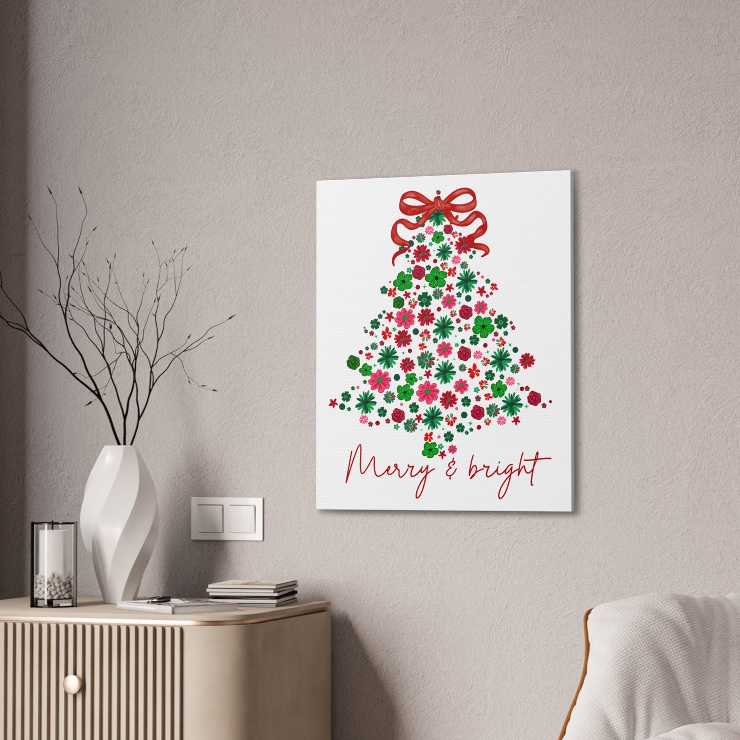 Festive Canvas Wall Art - Merry & Bright Christmas Tree