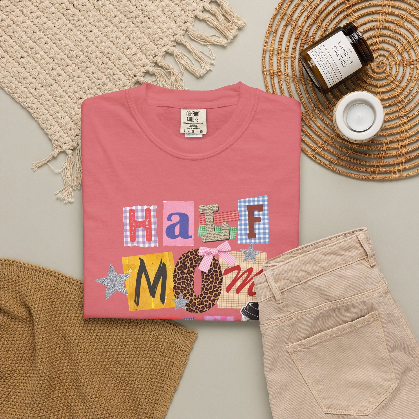Half Mom Half Coffee Graphic Tee • Funny Mom Shirt Women • Trendy Patchwork Mixed Print Leopard Gingham Tee • Mom Life Shirt
