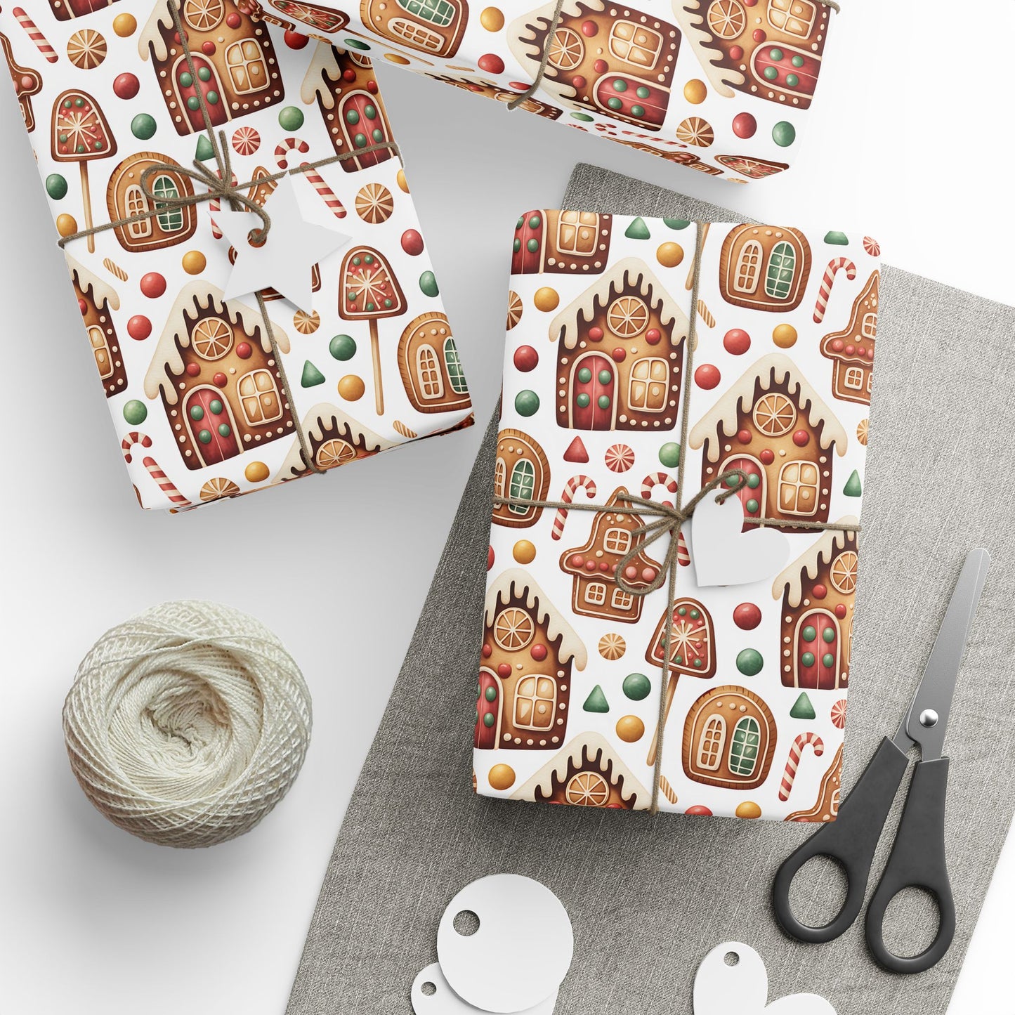 Gingerbread House Wrapping Paper | Candy Cane Cookie Pattern | Cozy Christmas Gift Wrap | Sweet Holiday Home Decor